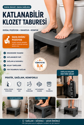 Funny Life Türkiye de İLK Katlanabilir Klozet Taburesi Ergonomik Tuvalet Basa...