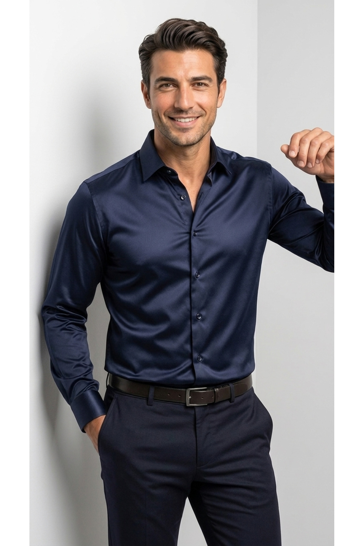 viyamen Erkek Slim Fit Klasik Saten Gömlek Uzun Kollu Modern Kesim görsel 4