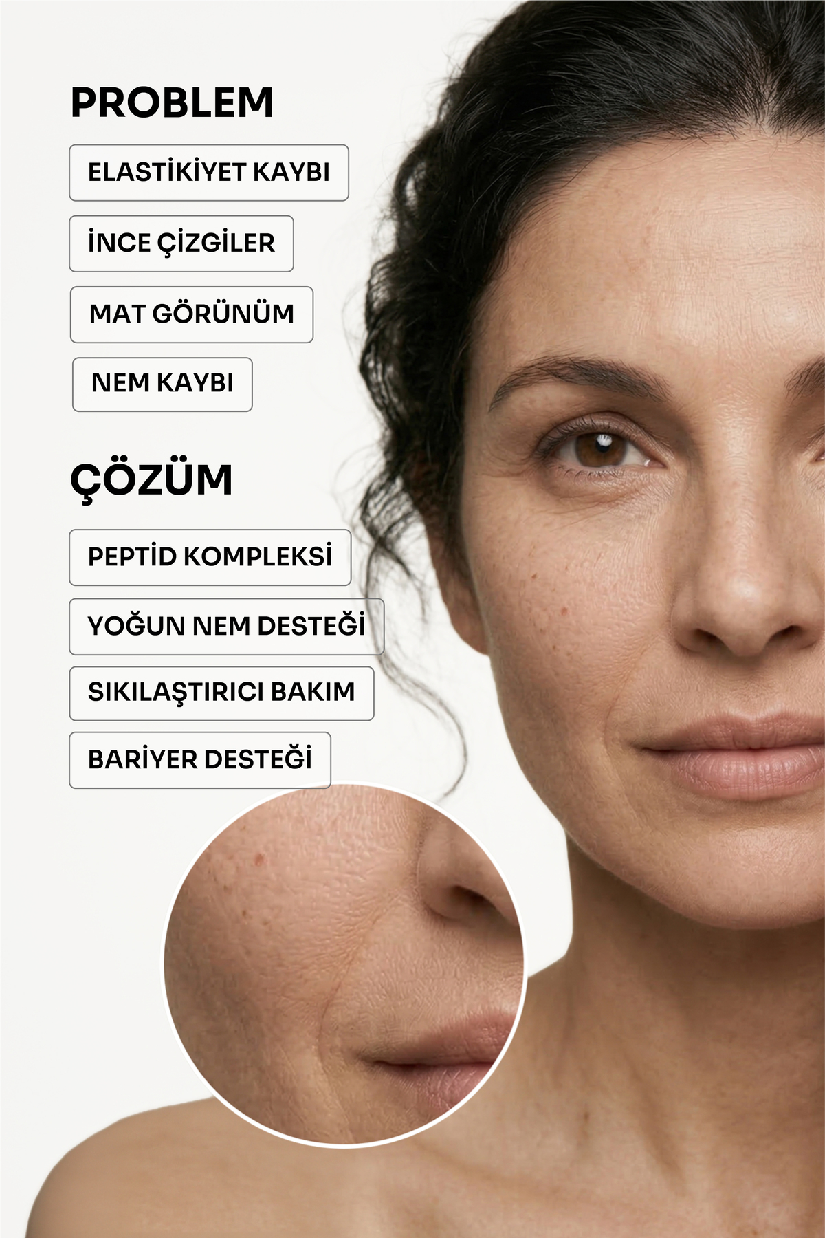 Sıkılaştırıcı ve Kırışıklık Karşıtı Serum | Peptid & Hyaluronik Asit İçeren Lifting, Elastikiyet Artırıcı Bakım | 30 ml — Tightening & Lifting — تصویر 6 از 8