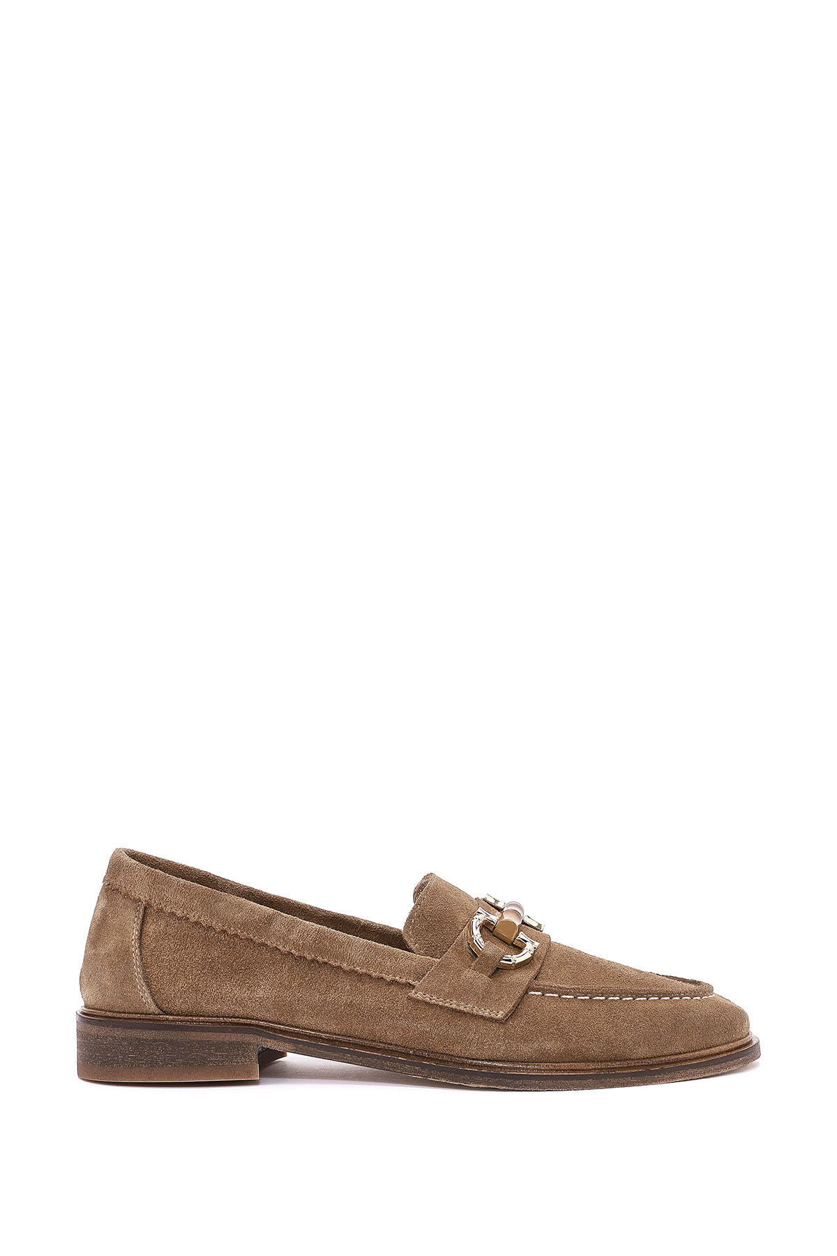 Derimod Kadın Taba Toka Detaylı Süet Ayakkabı, Deri Maskülen Loafer 26PFD150710