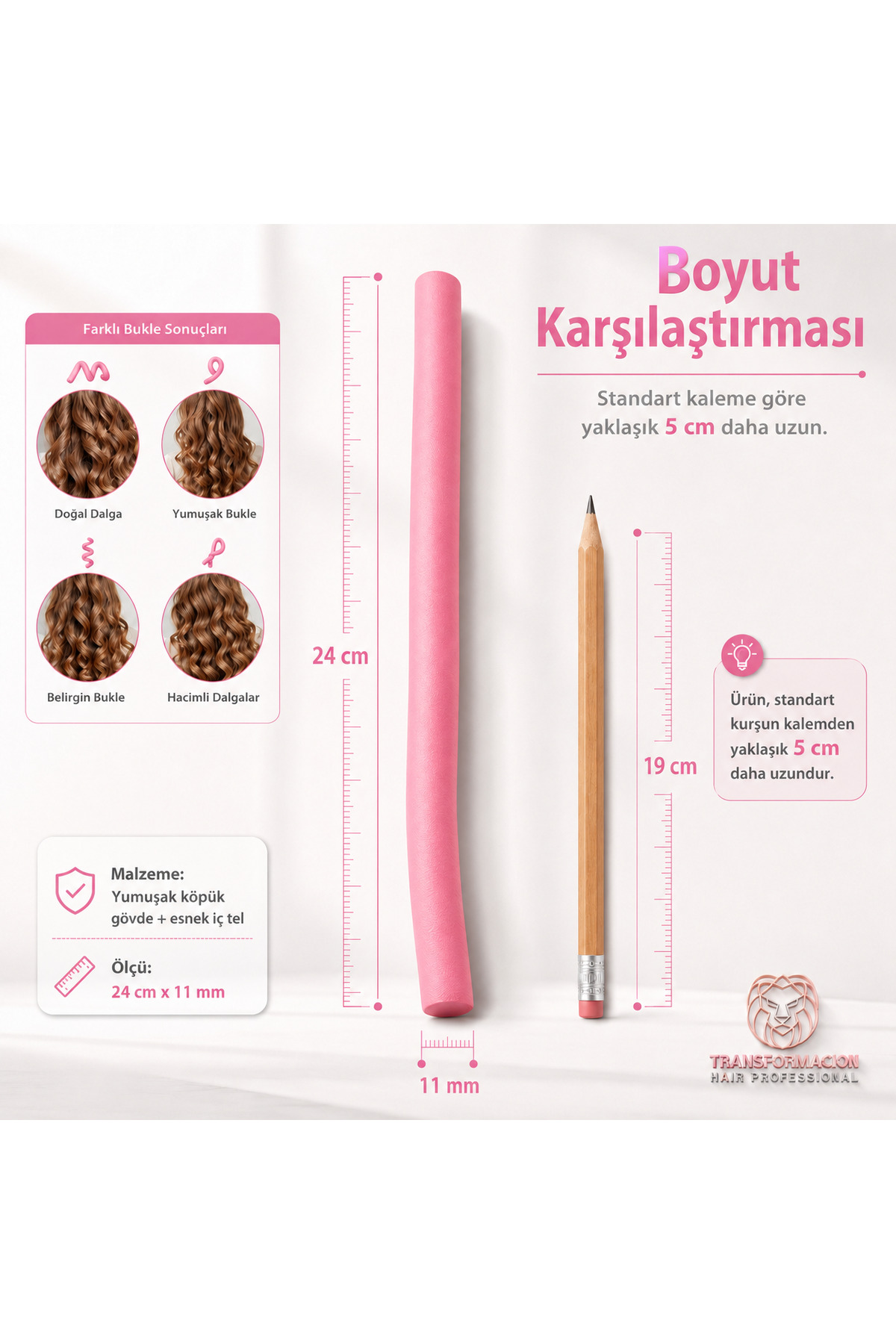 Transformacion 10'lu Sosis Bigudi Seti 11mm | Isısız Esnek Saç Şekillendirici | Doğal Dalga ve Bukle için Latex Köpük Bigudi 719268 görsel 3