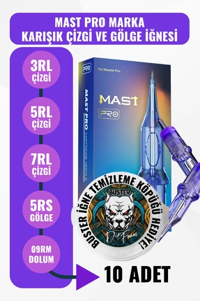 Tattoo Mast 10’lu Karışık Kartuş Dövme İğnesi Seti -Çizgi, Gölge İçin Dövme İ...