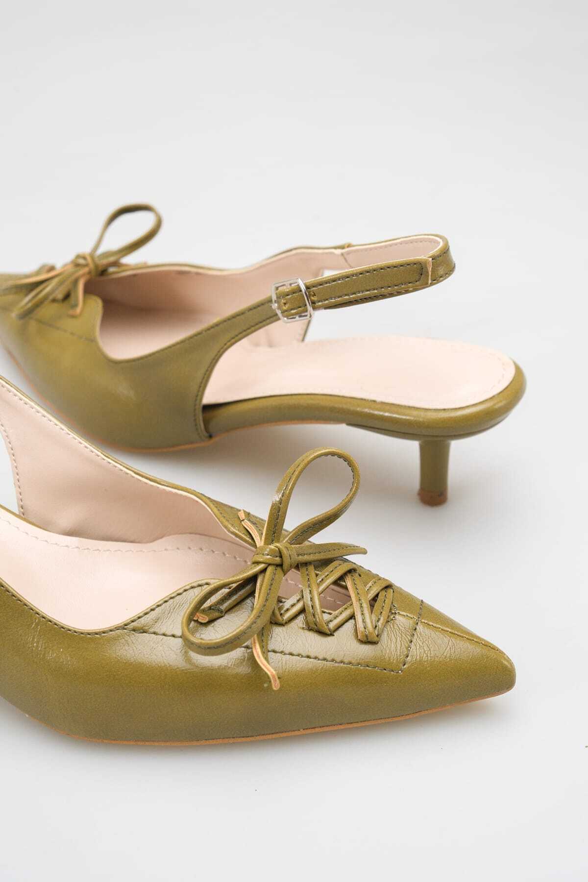 GÜZEL SHOES Yeşil Bağcık Detaylı Sivri Burun Topuklu Ayakkabı görsel 2