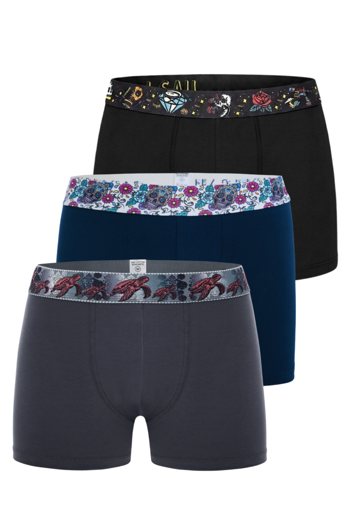 Saint Sail Pamuklu Likralı Esnek Kumaşlı Baskılı Renkli Desenli 3'lü Set Erkek Boxer