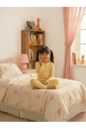 Minidamla Gülen Yüz Baskılı 1-7 Yaş Pijama Takımı - Sarı
