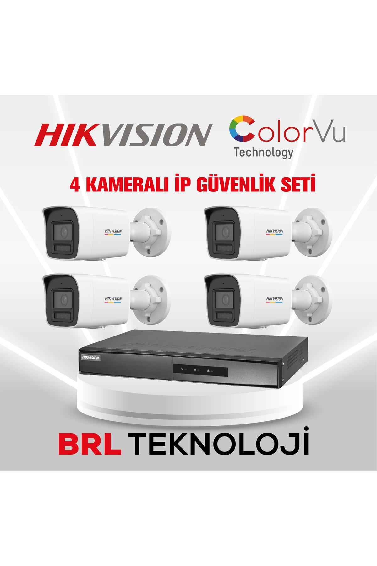 Hikvision 4 Kameralı 4 Mp ColorVu İp Güvenlik Kamera Seti DS