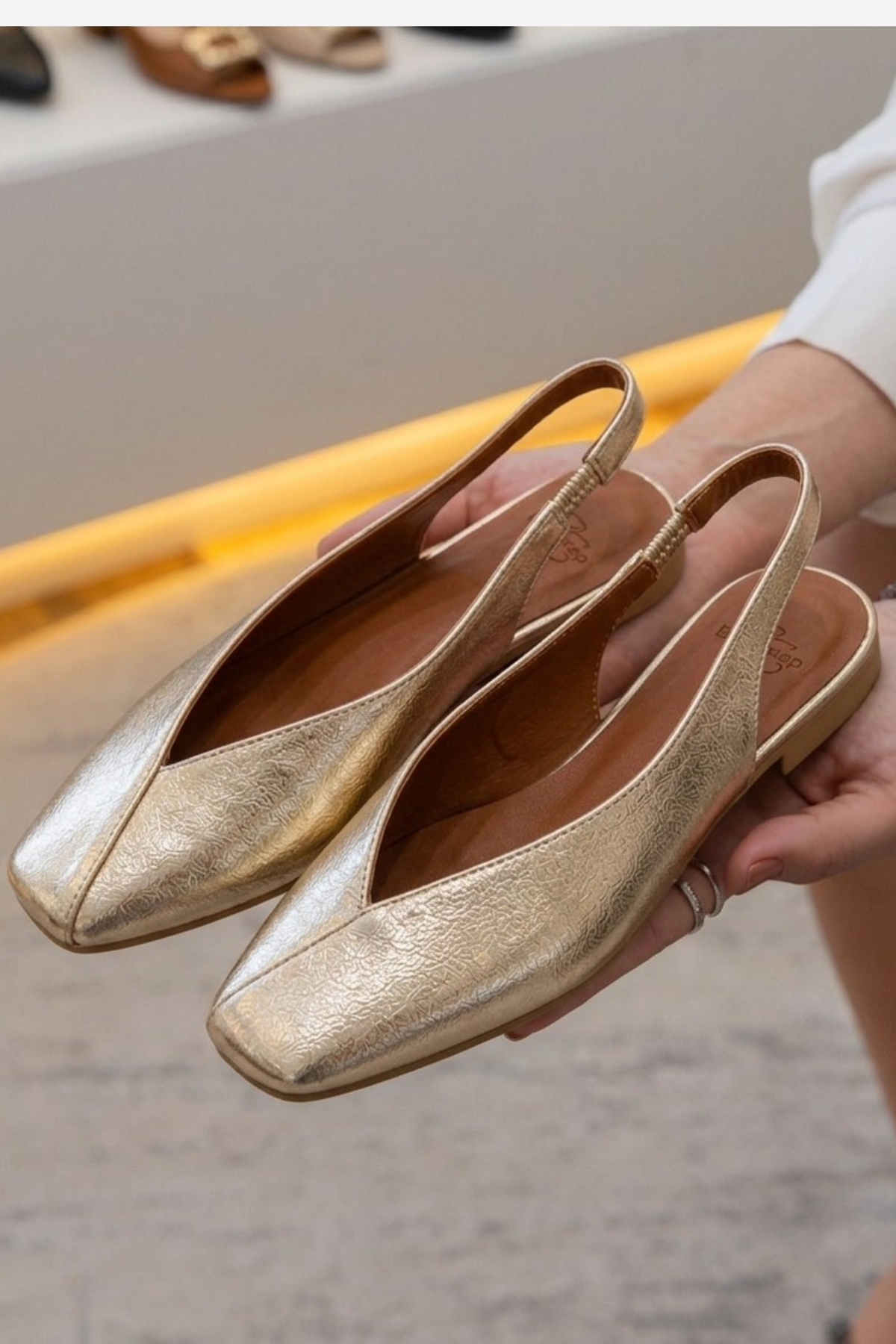 Genel Markalar Siena Kadın Gold Kare Burun Babet Slingback görsel 8