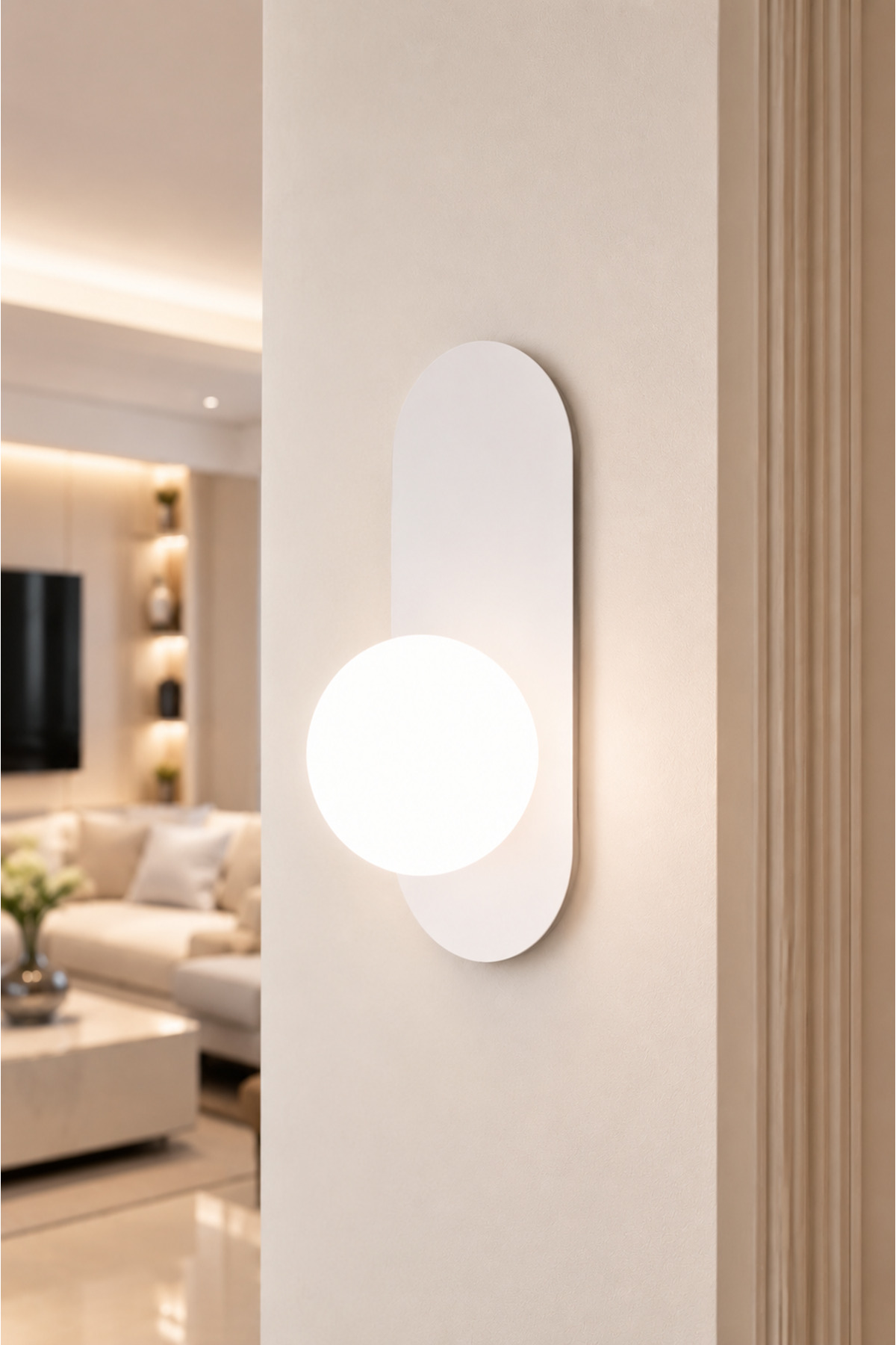 1 Pc White 🌸 Ellipse Metal Wall Lamp Glop White Glass Wall Lamp Bedroom- Bedside-Hotel