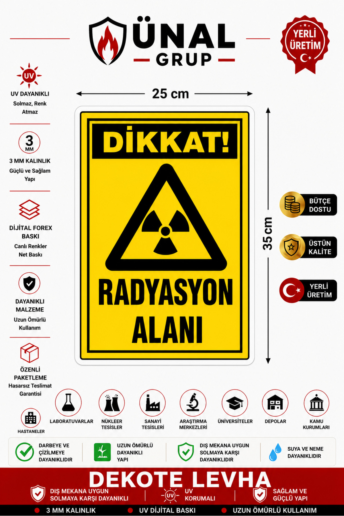 Attention Radiation Area Warning Sign 25x35 cm Dekota Warning Sign Door Wall