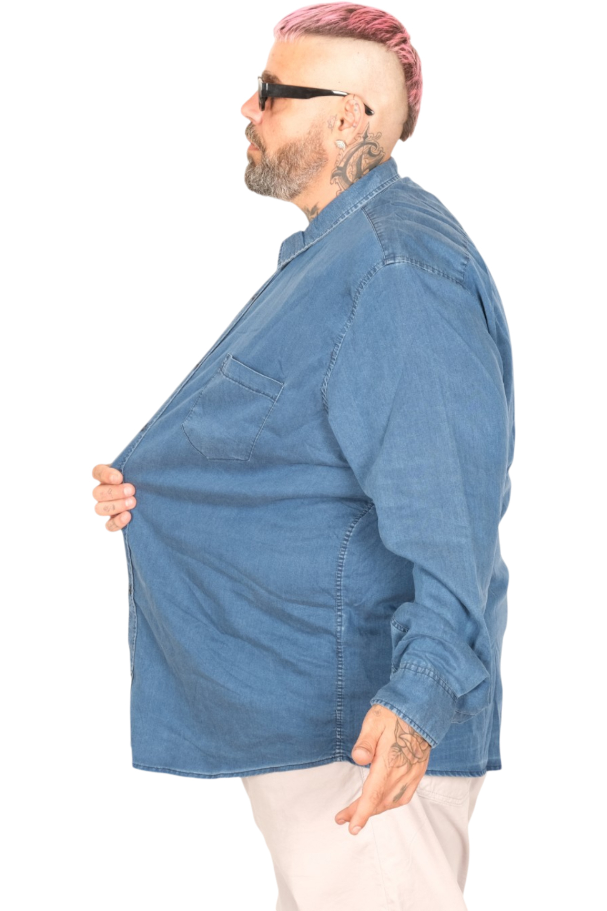 ModeXL Mode XL Büyük Beden Erkek Uzun Kol Kot Gömlek U24391 Mavi görsel 2