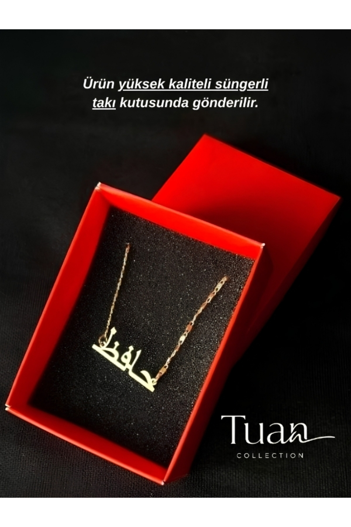 Tuana Trend Kişiye Özel Arapça İsim Kolye Özel Tasarım Yüksek Kalite Çelik Gold Renk Kişiye Özel Hediye görsel 4