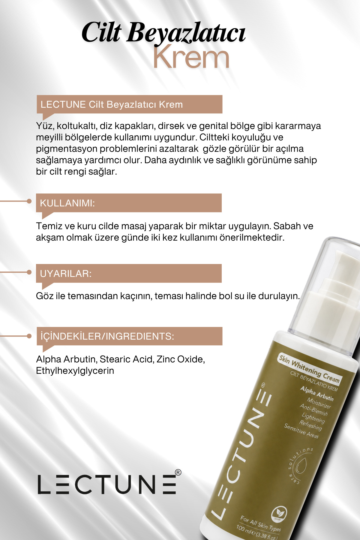 Cilt Beyazlatıcı Krem | Kararma Karşıtı Beyazlatma, Koltukaltı, Dirsek, Diz, Hassas Bölge | 100ml — LECWC105 — تصویر 5 از 7
