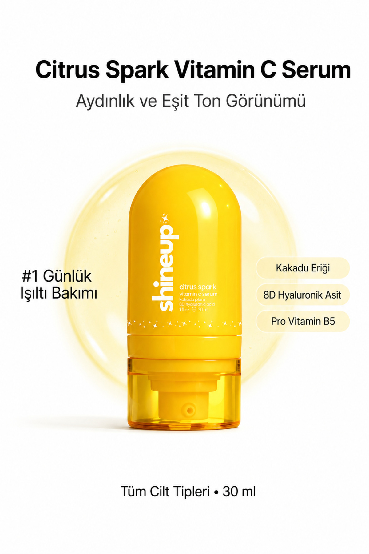 shineup Citrus Spark C Vitamini Serum 30 ml | Aydınlatıcı, Ton Eşitleyici & 8D Hyaluronik Asit Nemlendirici — CITRUSSPARK-001