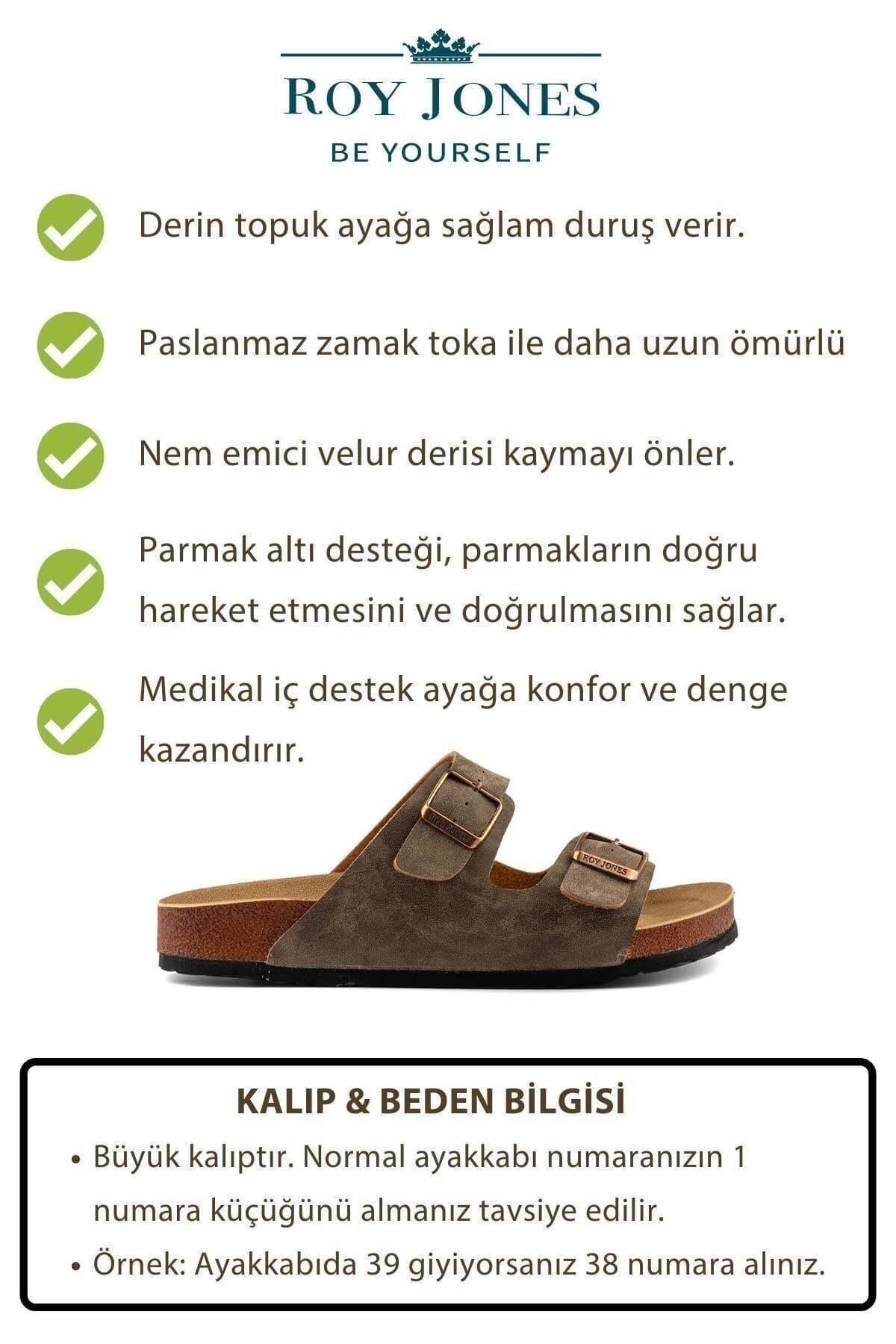 Roy Jones Unisex Ortopedik Tabanlı Konfor Modeli Terlik Çift Bantlı Tokalı Günlük Rahat Dışarı Ev Içi Terliği görsel 6