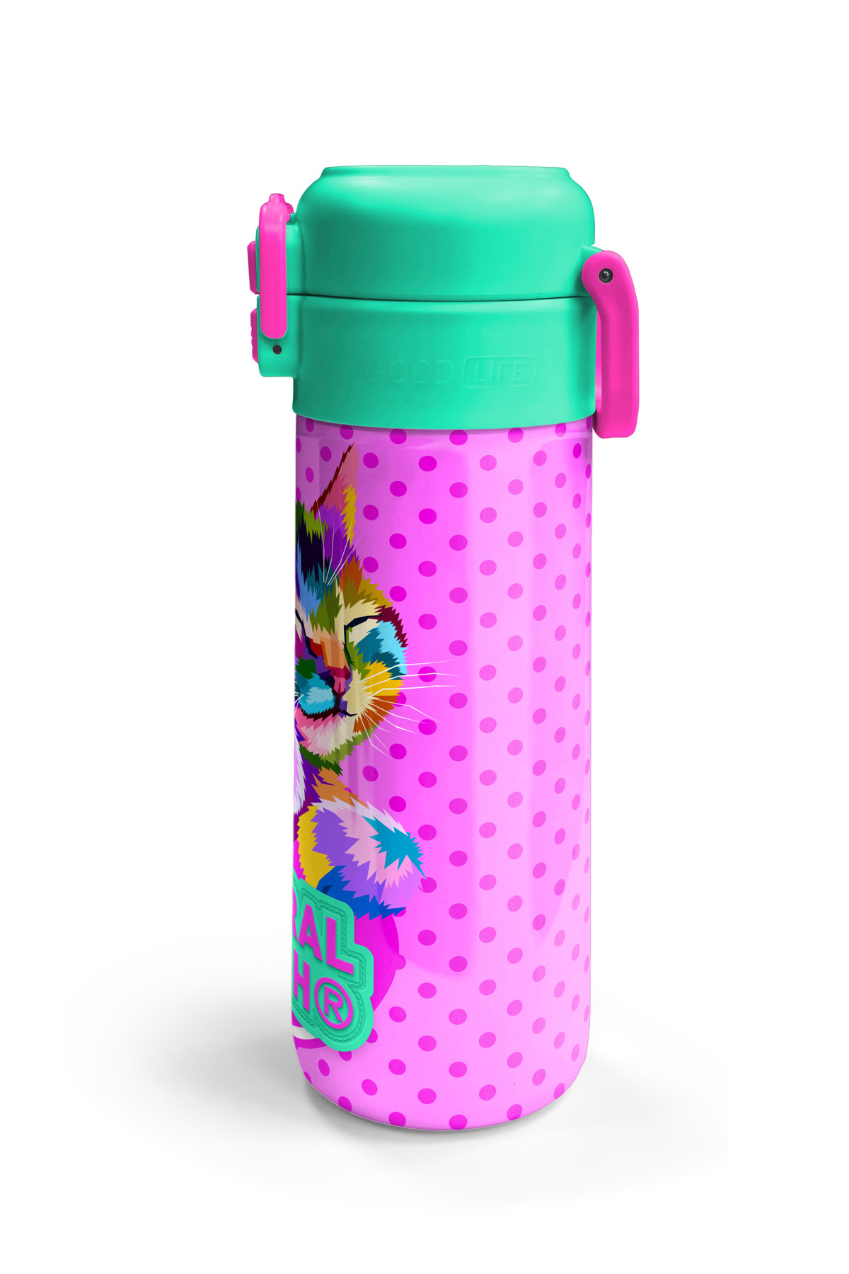 Kids Pembe Mavi Kedi Desenli Pipetli ve Direkt İçim Çelik Termos 500 ml 31842
