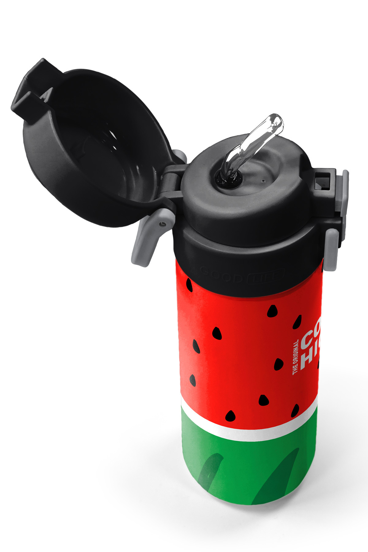 Kids Kırmızı Yeşil Karpuz Desenli Pipetli ve Direkt İçim Çelik Termos 500 ml 31866