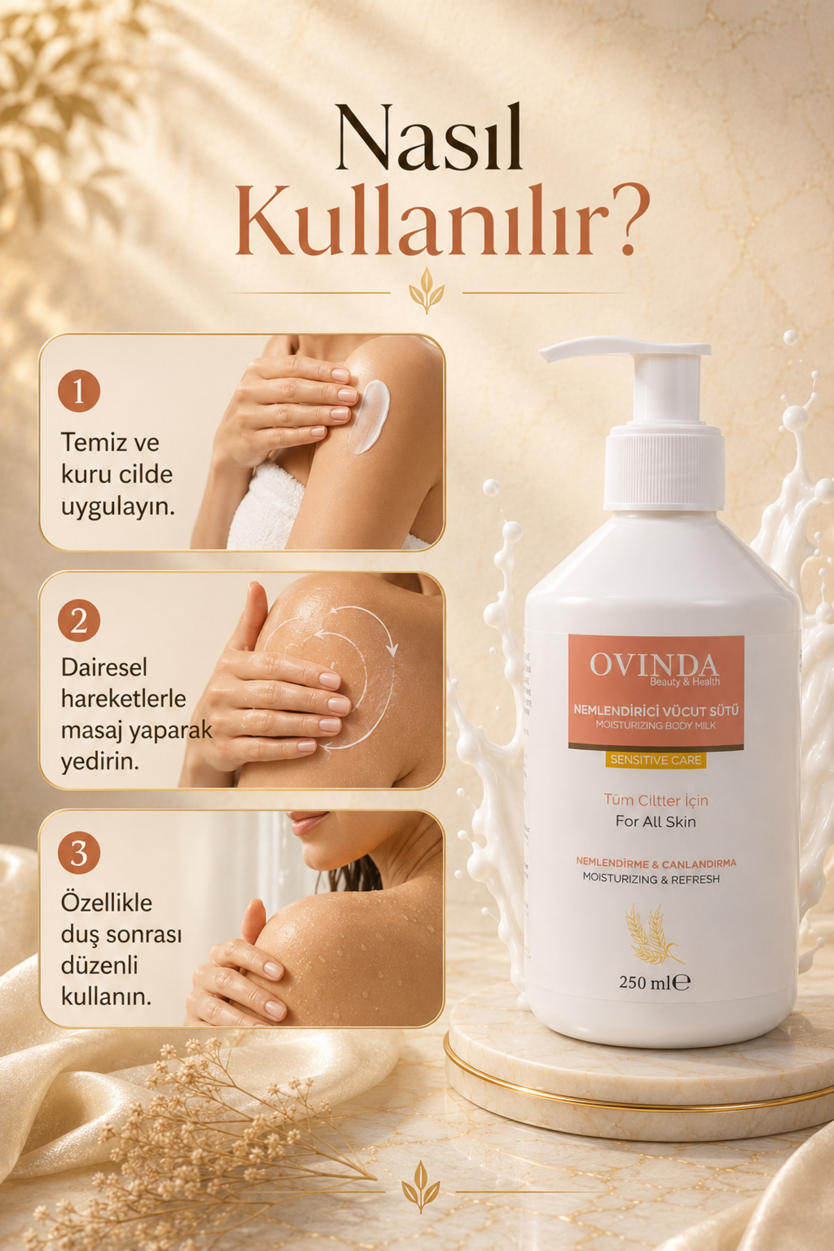 Nemlendirici Vücut Sütü Yoğun Nem Bakımı Badem Kuşburnu Buğday Yağı ve E Vitamini Tüm Ciltler 250 ml — OVD-01.03 — تصویر 2 از 6