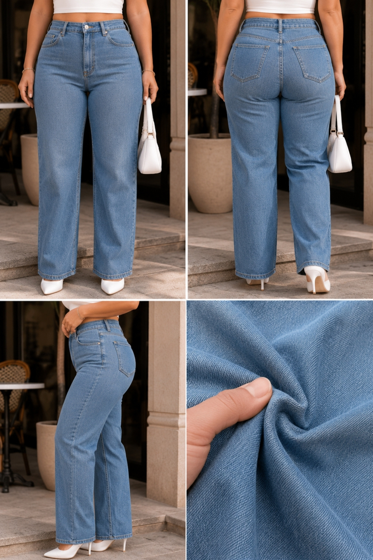 CEDY DENIM - Kadın Büyük Beden Boru Paça Yüksek Bel Regular Fit Likralı Pantolon C626-A.Mavi görsel 3