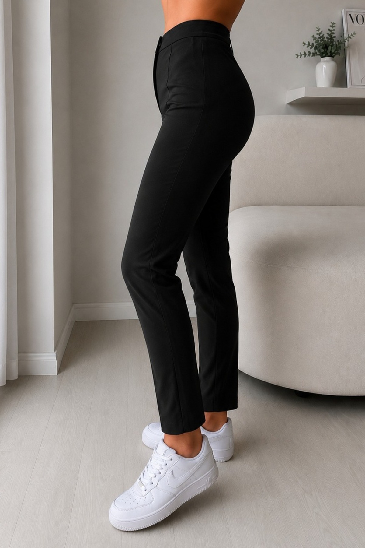 FİT WOMEN Yüksel Bel Toparlayıcı Nervür Dikişli İspanyol Paça Pantolon 4622 -Siyah görsel 3