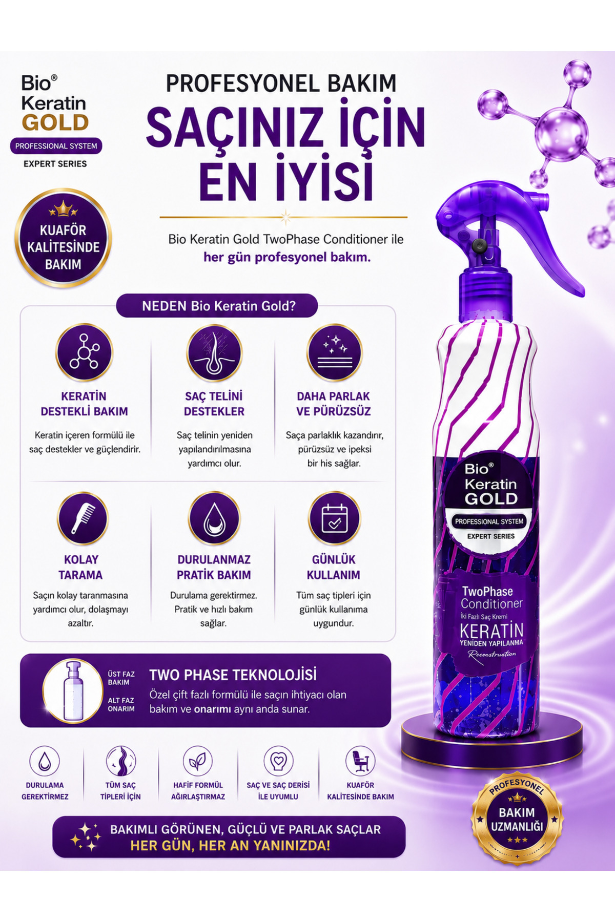 Keratinli Çift Fazlı Fön Suyu 400 Ml — A036 — تصویر 5 از 7
