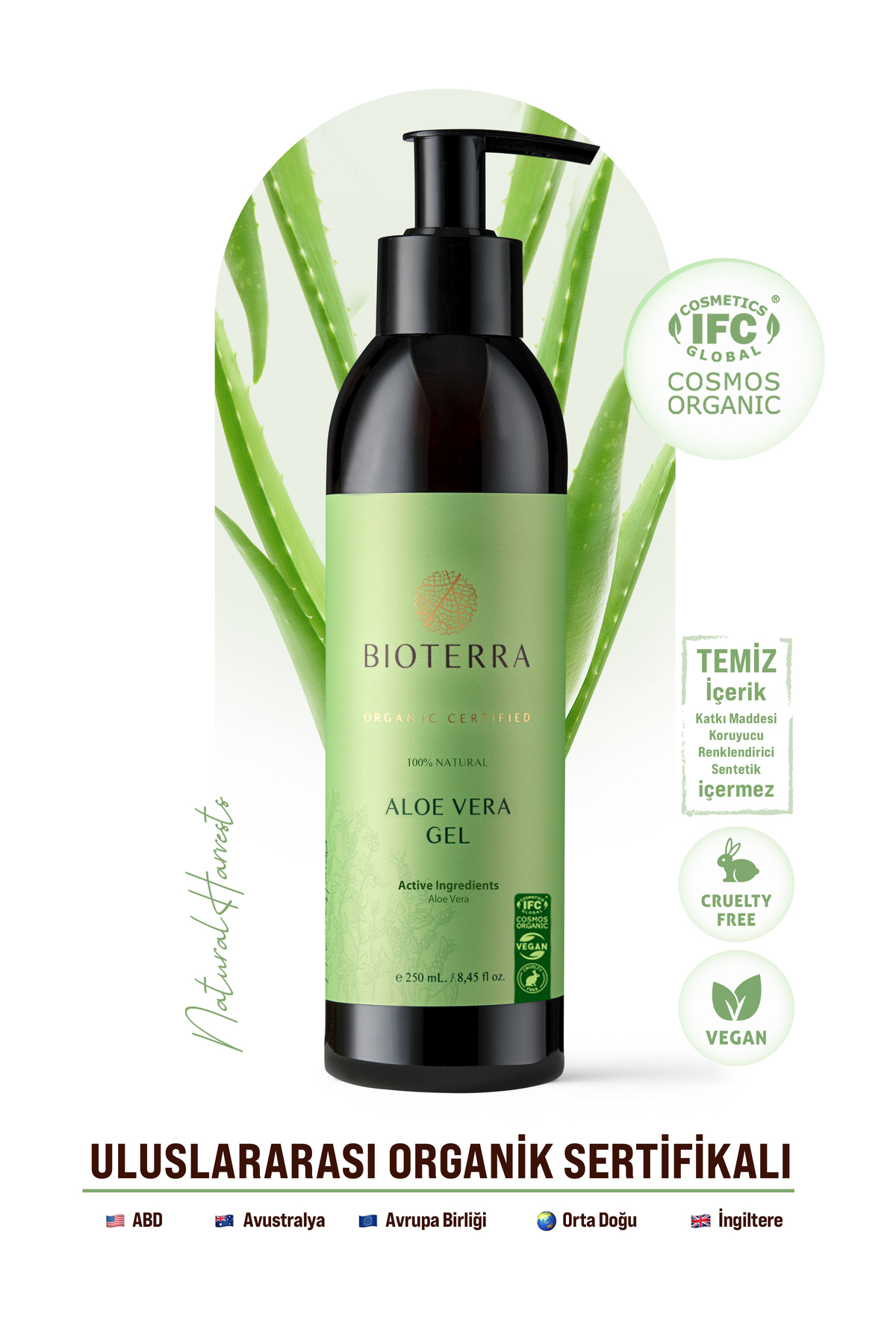 Bioterra Organik Aloe Vera Jeli 250 ml Saç Yüz ve Vücut İçin