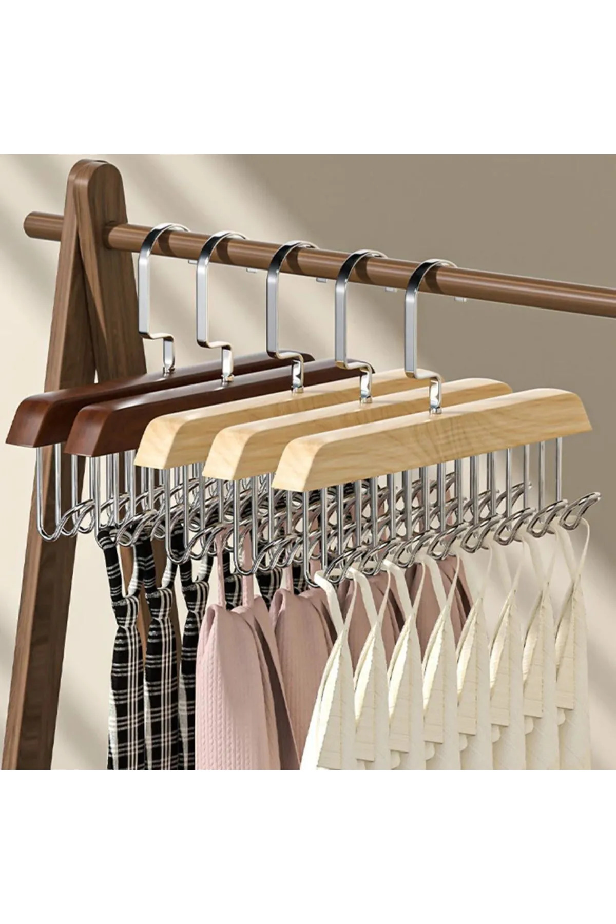 8 Hook Hanger Multifunctional Wooden Belt Tie Scarf Wardrobe Hanger