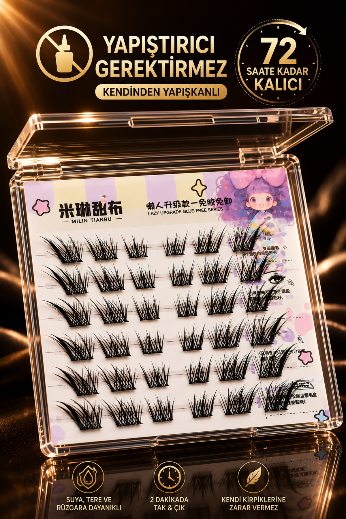Yapıştırıcısız Kendinden Yapışkanlı Takma Kirpik/ Fox Eye Kısadan Uzu­na Gözü Çekik Gösteren Cat Eye Kirpik Paleti — ALR-GLUEEFREEFOXEYE001 — تصویر 5 از 9