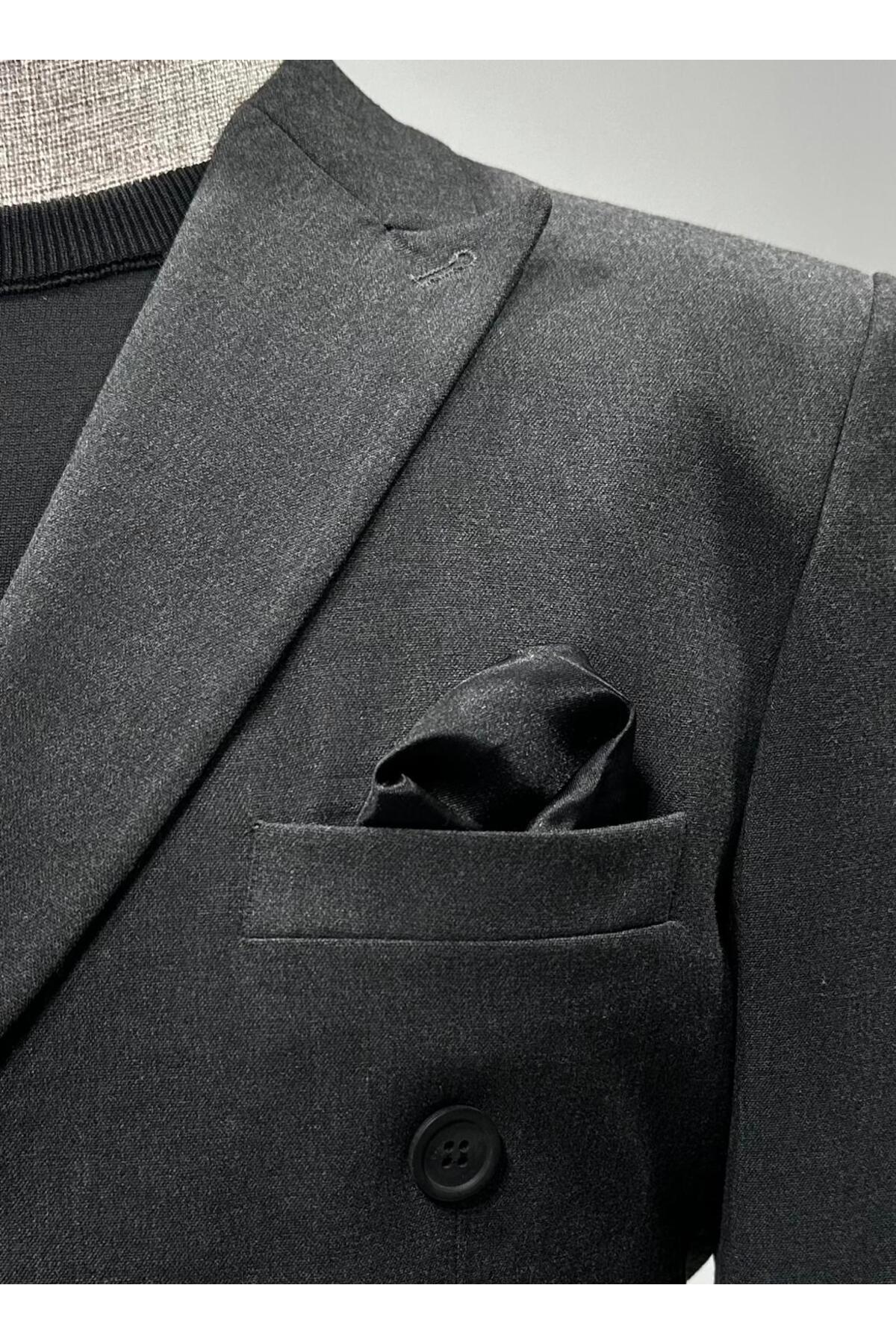 Italyan Stil Kruvaze Takım Elbise Slim Fıt Dar Kesim Ceket Pantolon — خاکستری as21214444 — تصویر 3 از 4