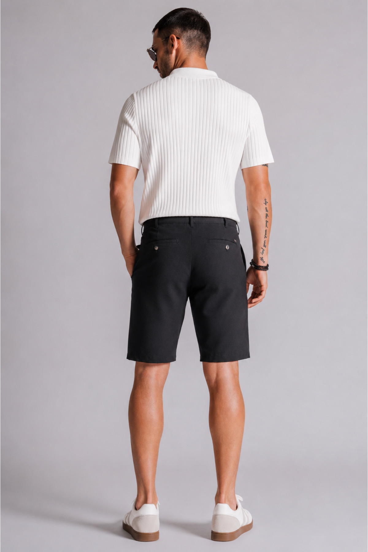 BRACCAS Erkek Yandan Cepli Klasik Bel Slim Fit Chino Şort Siyah görsel 6