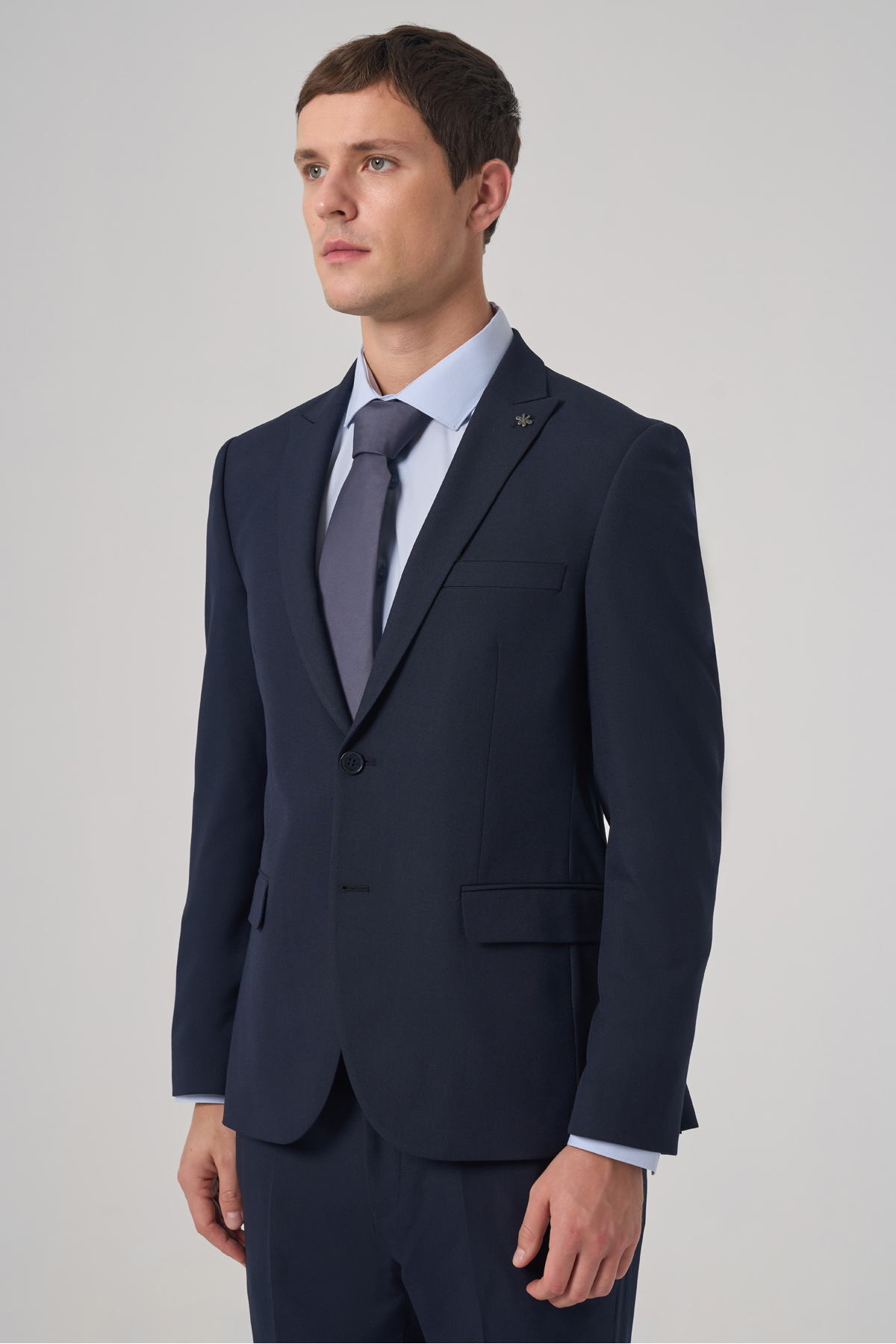 Morven Erkek Lacivert Basic Düz Slim Fit Dar Kesim Çift Yırtmaç Takım Elbise görsel 3
