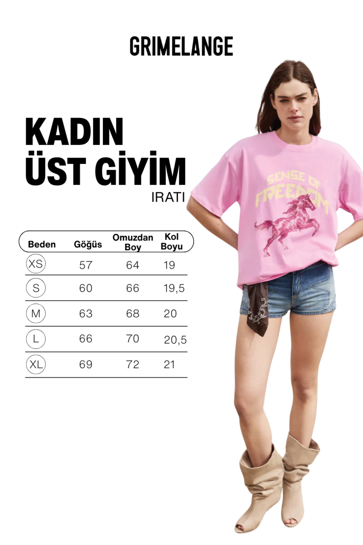 GRIMELANGE IRATI Kadın Yumuşak Kumaşlı %100 Organik Pamuklu Baskı Detaylı Oversize Pembe T-Shirt görsel 6