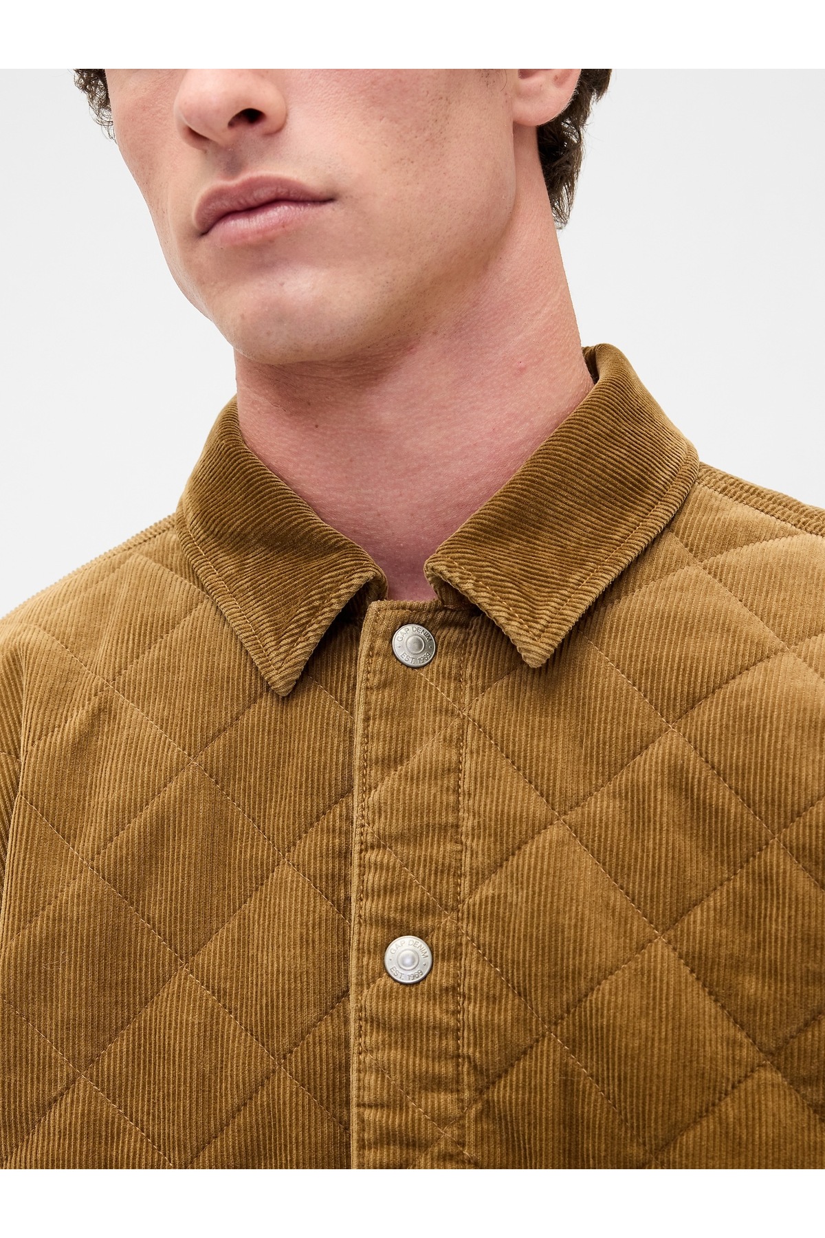 GAP Erkek Açık Kahverengi Quilted Corduroy Relaxed Gömlek Ceket görsel 3