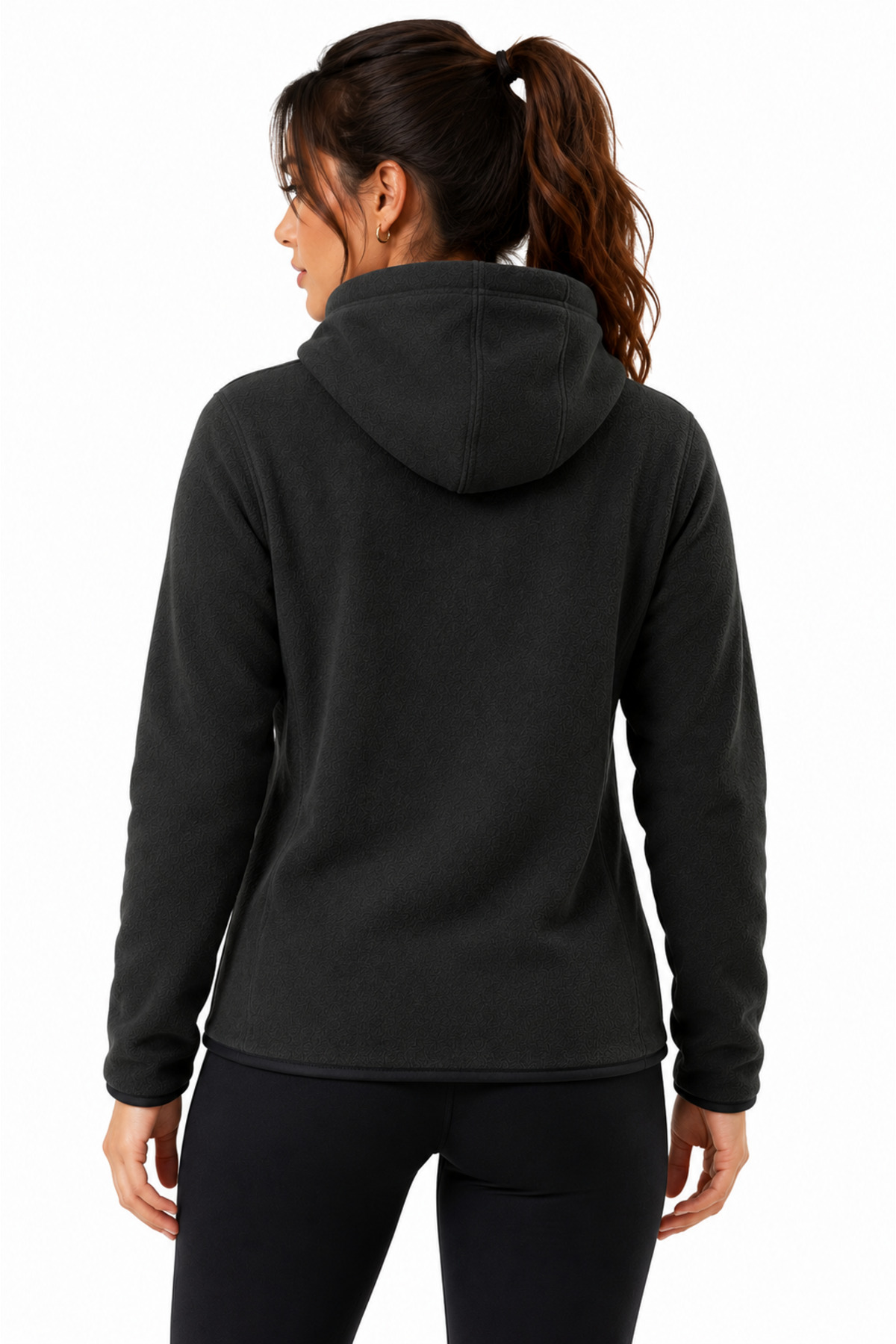 GHASSY CO Kadın Siyah Kapşonlu Fermuarlı Polar Sweatshirt görsel 3