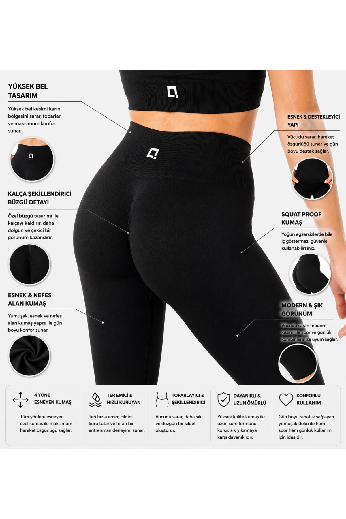 HARSFIT KADIN YÜKSEK BEL SCRUNCH TOPARLAYICI 7/8 SPOR TAYT PUSH UP SEAMLESS SİYAH FİTNESS TAYT
