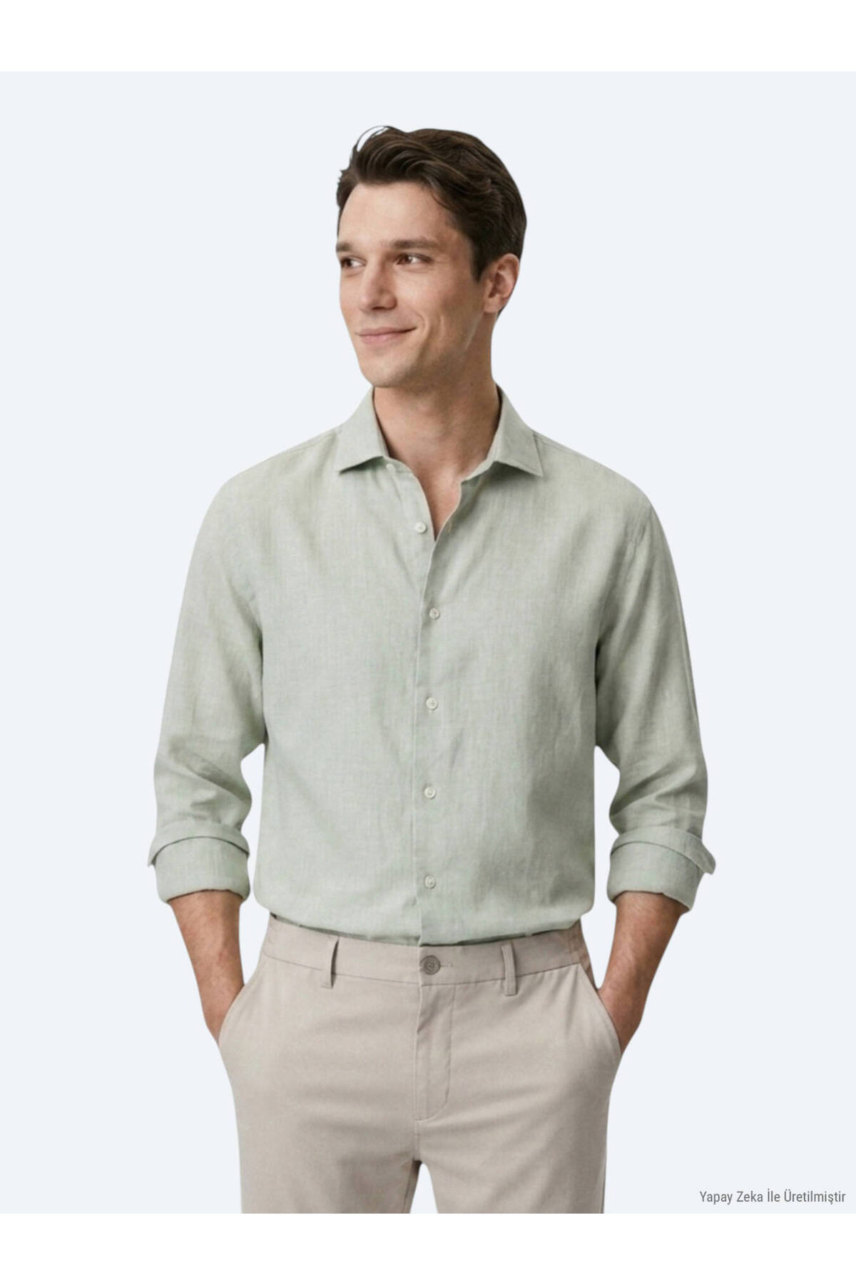 Kip Yeşil Regular Fit Uzun Dokuma Casual Pamuk Karışımlı Gömlek — سبز 53824