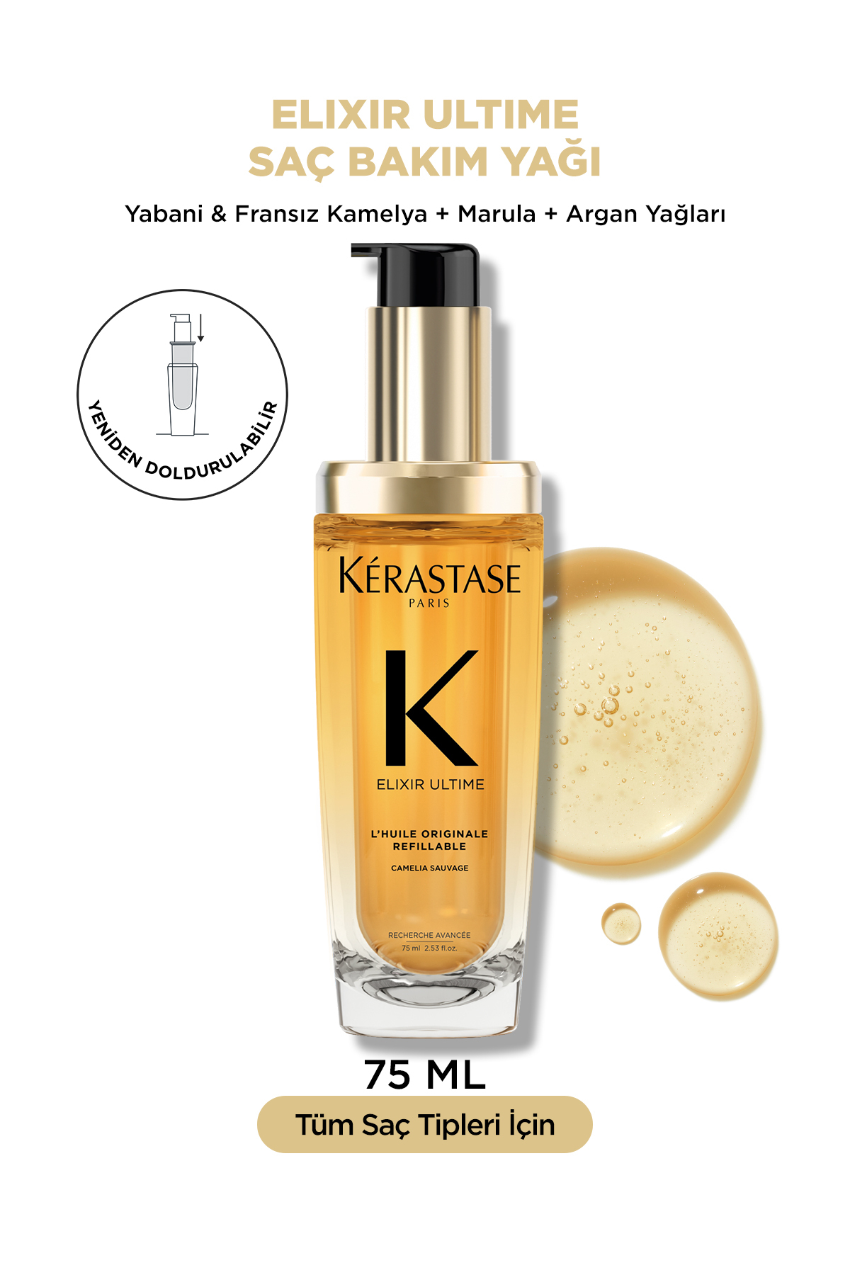 Elixir Ultime Tüm Saç Tipleri Için Besleyici, Parlaklık Veren Saç Bakım Yağı 75ml — E4166700 — تصویر 2 از 8
