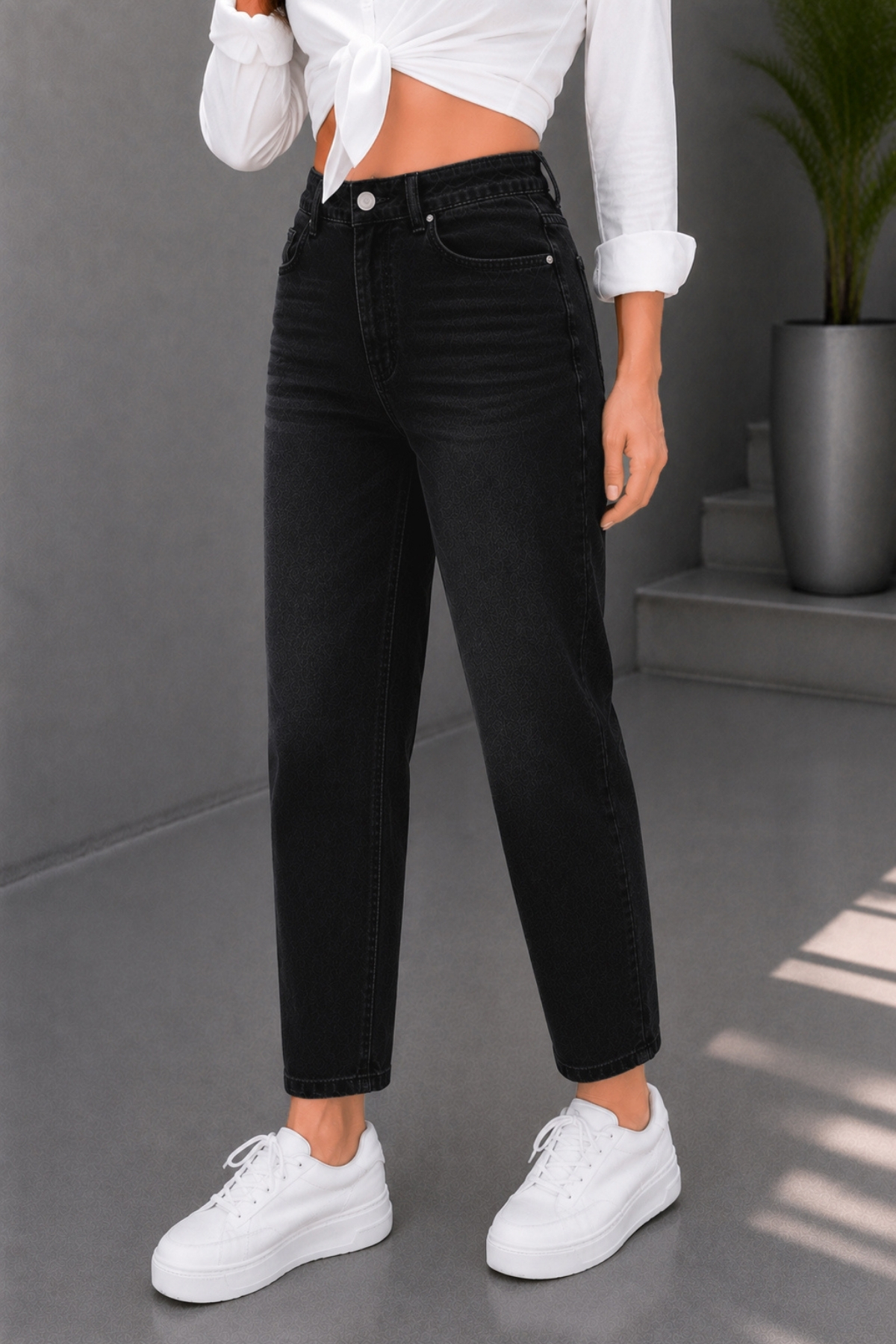 CEDY DENIM Mom Fit Jean Yüksek Bel Boyfriend Kesim Likralı Esnek Siyah Kadın Kot Pantolon C599 görsel 7