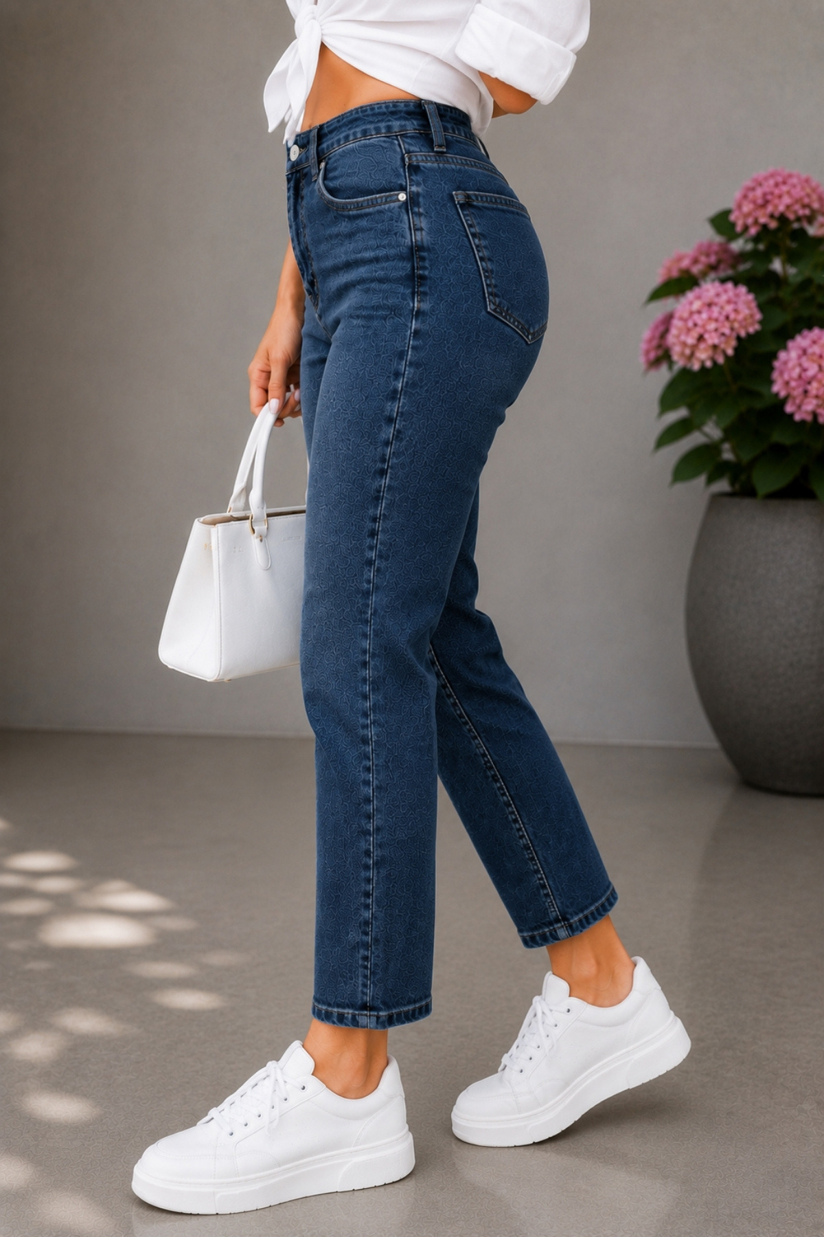 CEDY DENIM Mom Fit Jean Yüksek Bel Boyfriend Kesim Likralı Mavi Kadın Kot Pantolon C599 görsel 5