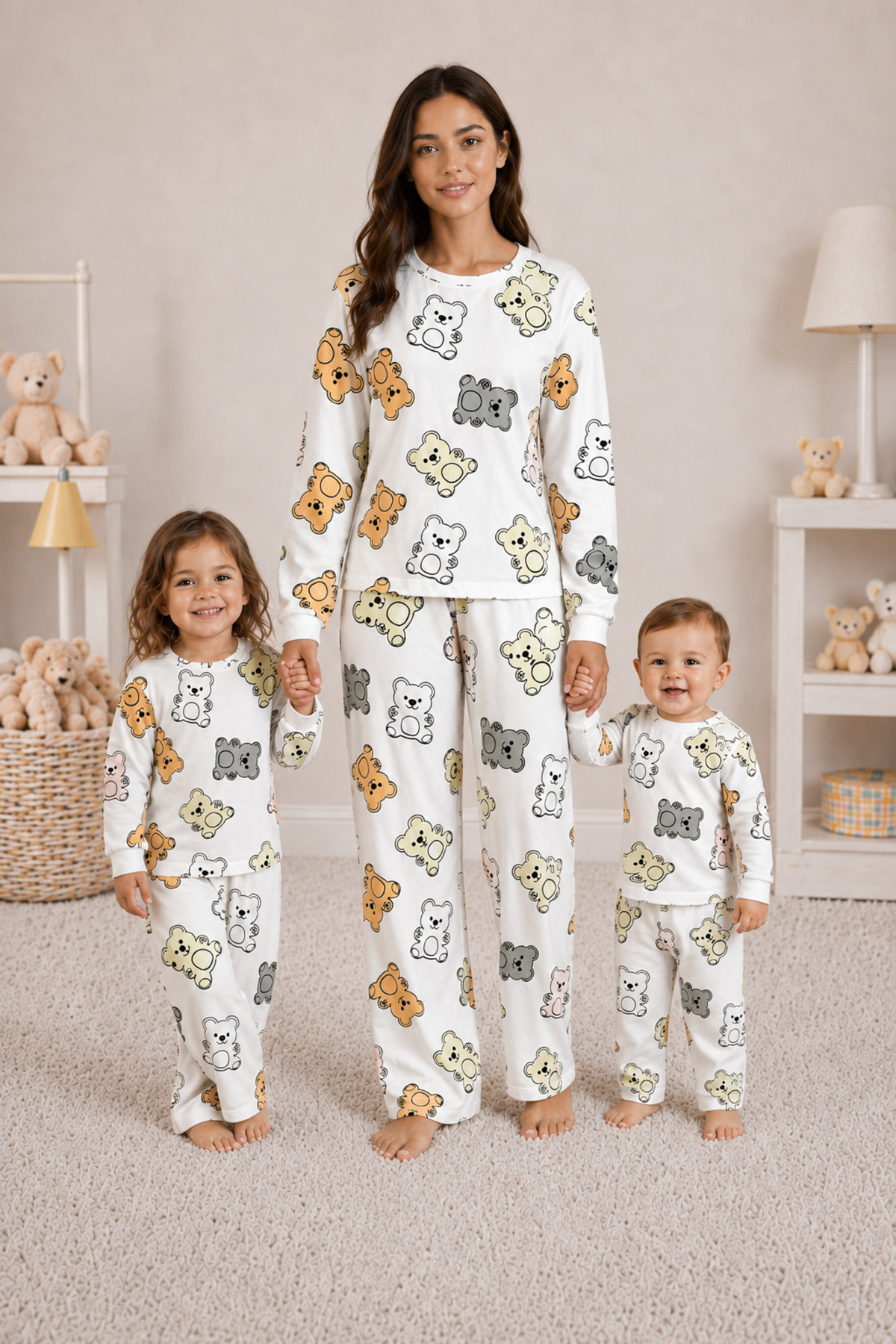 Drop Kids ANNE ÇOCUK KOMBİN UZUN PİJAMA TAKIM HARİBO DESEN görsel 3