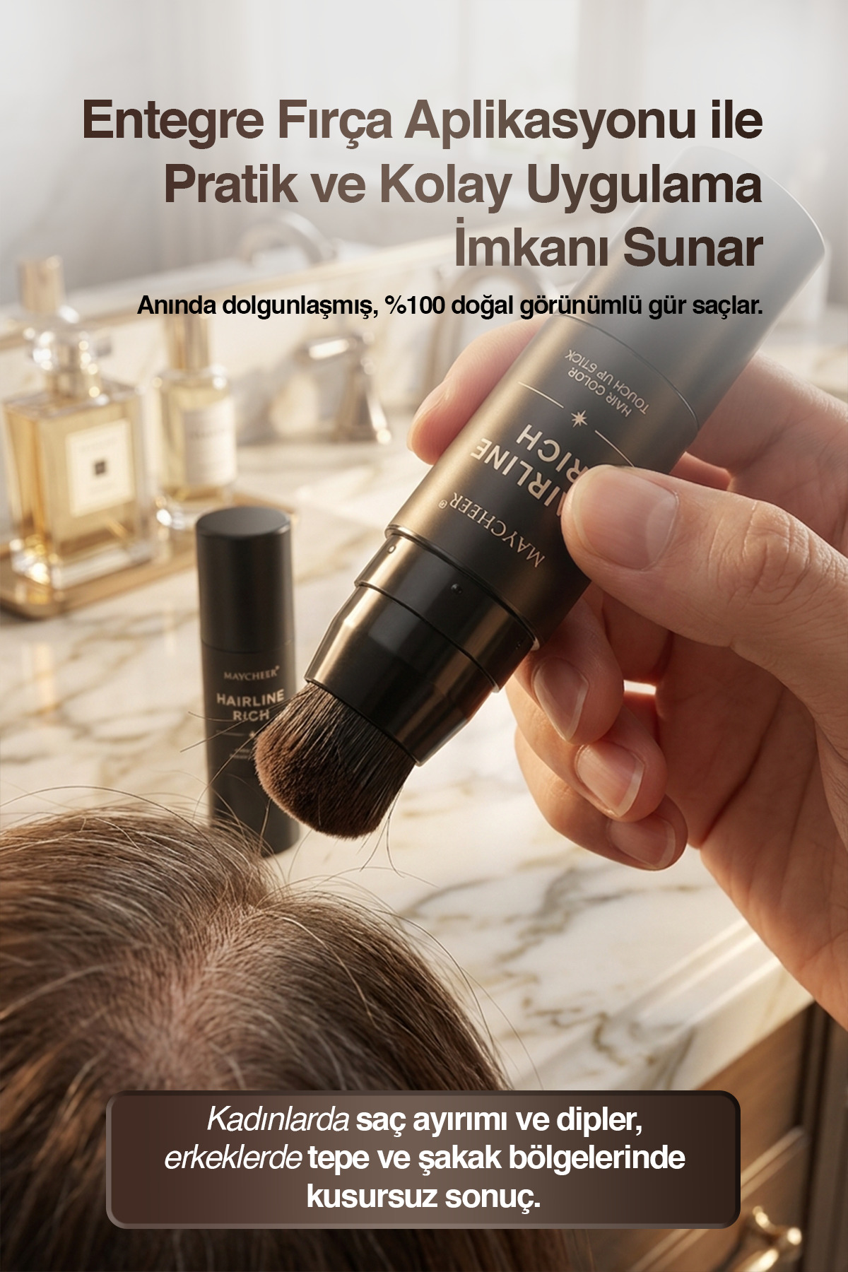 پودر کانسیلر مو (قهوه‌ای) برای پوشاندن موهای نازک - پوشاندن موهای خاکستری - ظاهری فوق‌العاده پرپشت — قهوه‌ای کانسیلر موی ضد ریزش مو — تصویر 3 از 4