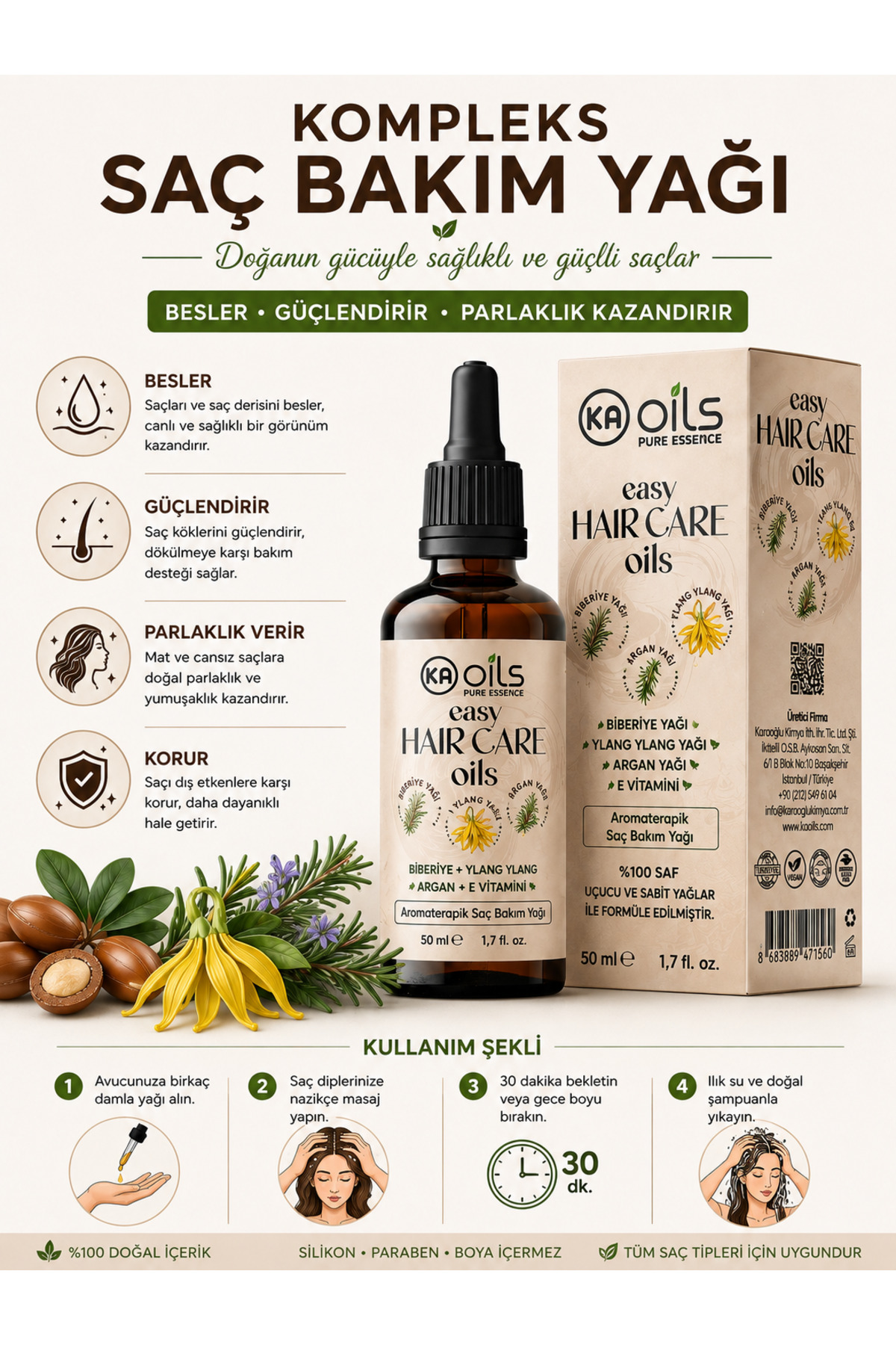Easy Hair Care Doğal Saç Bakım Yağı 50 ml | Biberiye, Argan, Ylang Ylang | Gürleştirici Etki — TYCXJ8MX2N172737151078721 — تصویر 5 از 7