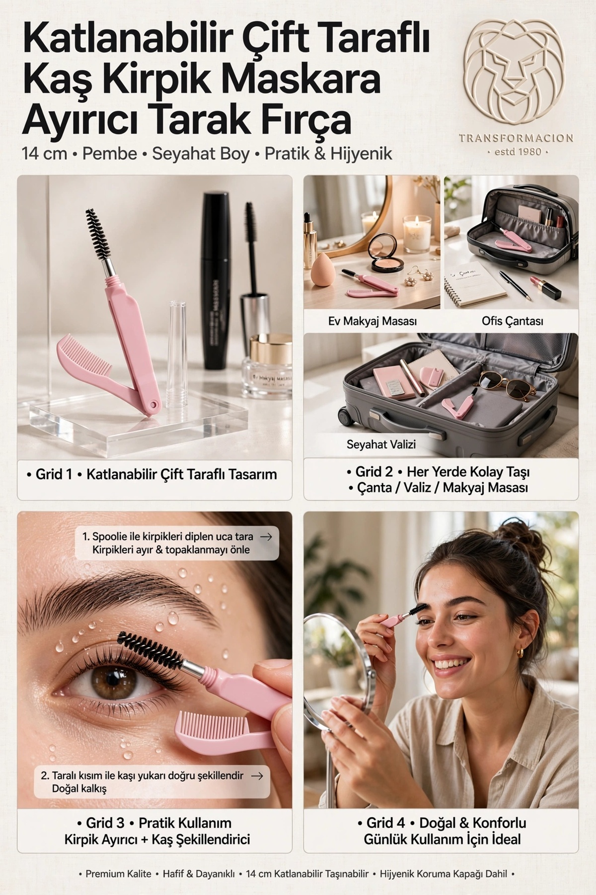 Kirpik Fırçası Kaş Tarağı Kaş ve Kirpik Fırçlı Tarak Katlanabilir Kaş Kirpik Maskara Ayırıcı Tarak Fırça Aparatı 14 cm 721402 — مشکی — تصویر 4 از 7