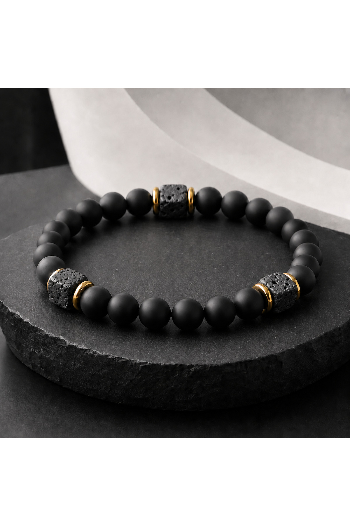 Alnis Atelier Küp Lav Taşı ve Mat Oniks Doğal Taş Erkek Bileklik | 8 mm Hakiki Doğal Taş | El Yapımı Erkek Bileklik | Premium Doğal Taş Takı görsel 2