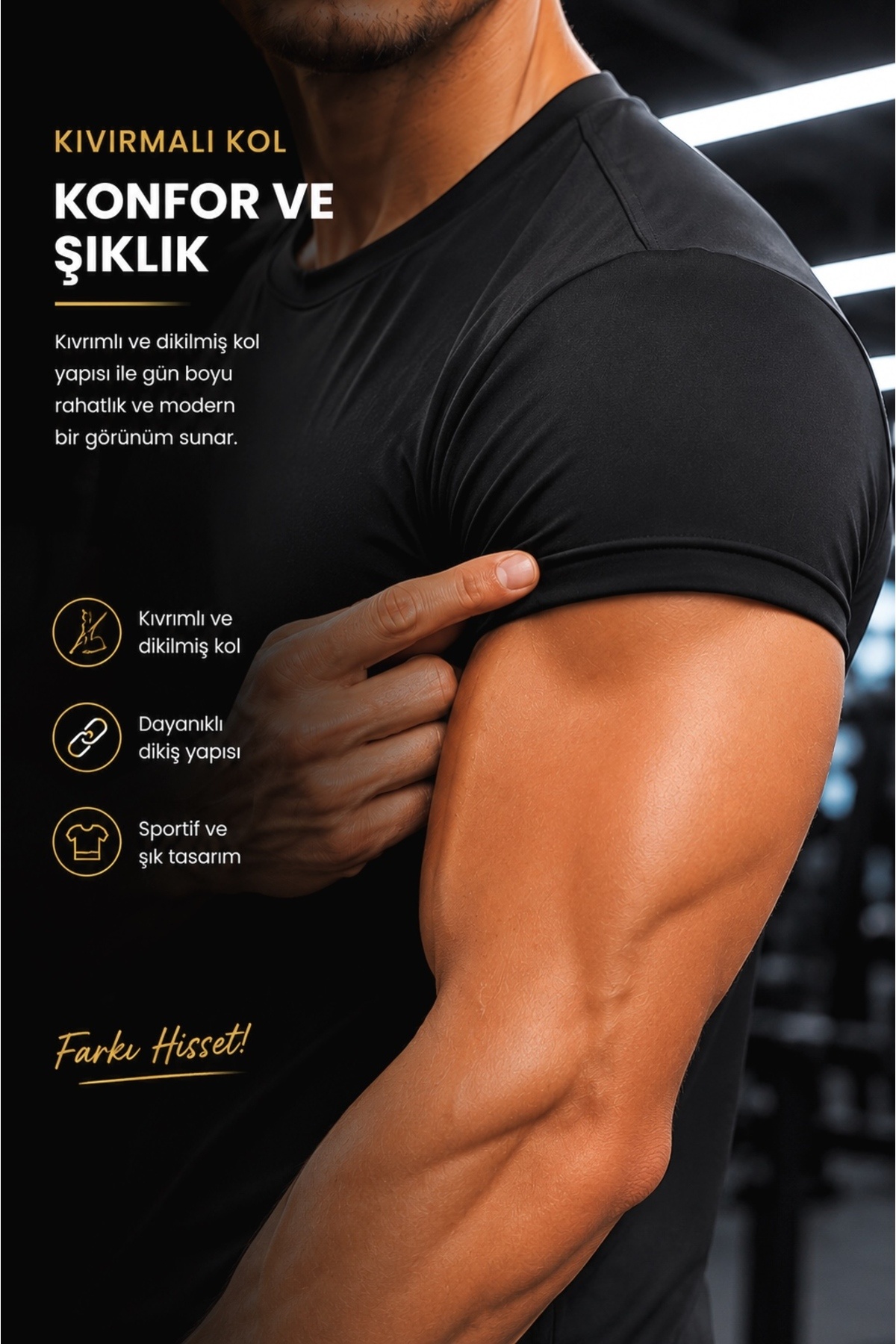Sapeur Erkek Premium Slim Fit Katlamalı Kollu Günlük & Spor Tişört - Ultra Esnek ve Nefes Alan görsel 4