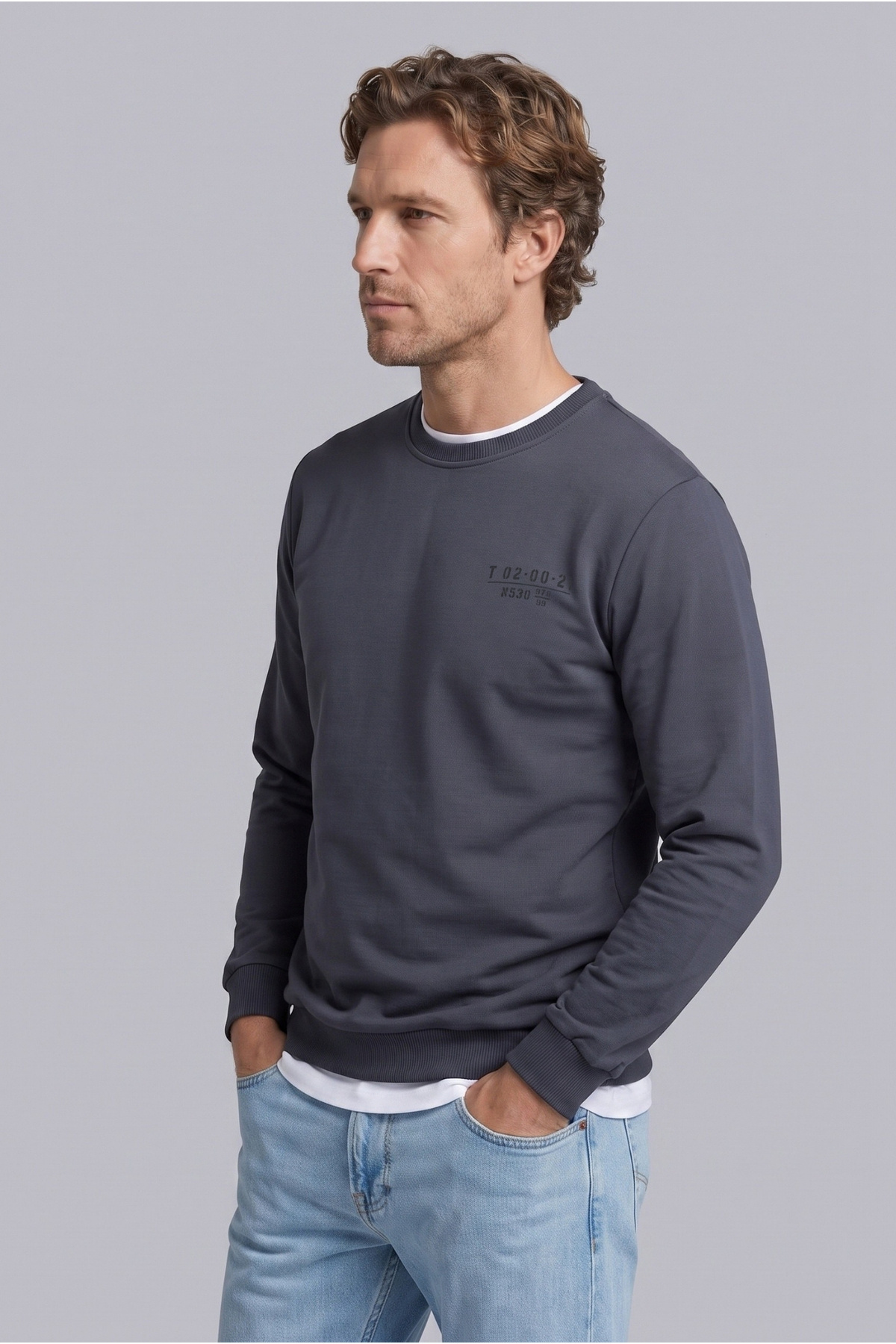 Kiğılı Bisiklet Yaka Regular Fit Baskılı Pamuklu Sweatshirt görsel 3