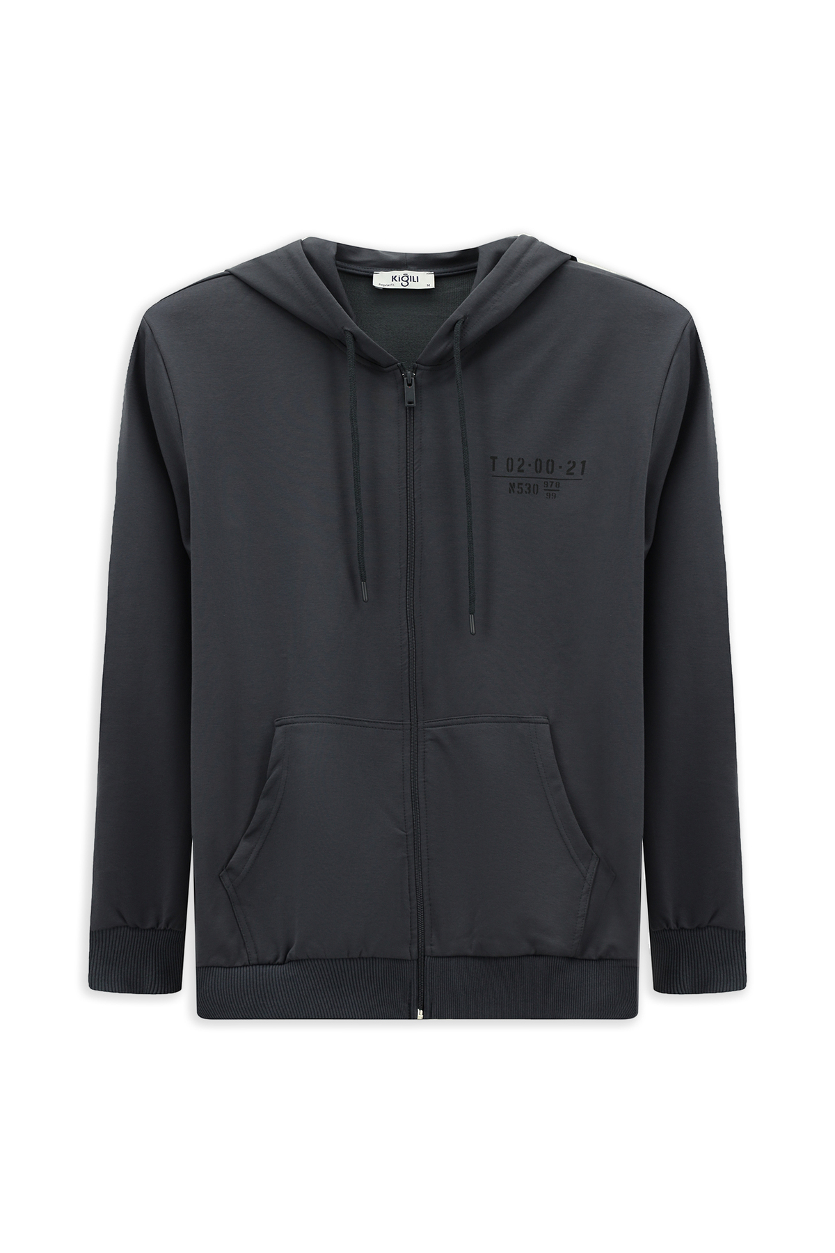 Kiğılı Kapüşonlu Regular Fit Fermuarlı Baskılı Pamuklu Sweatshirt görsel 2