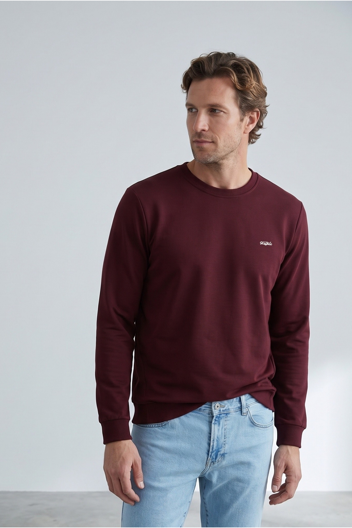 Kiğılı Bisiklet Yaka Regular Fit Nakışlı Pamuklu Sweatshirt görsel 3