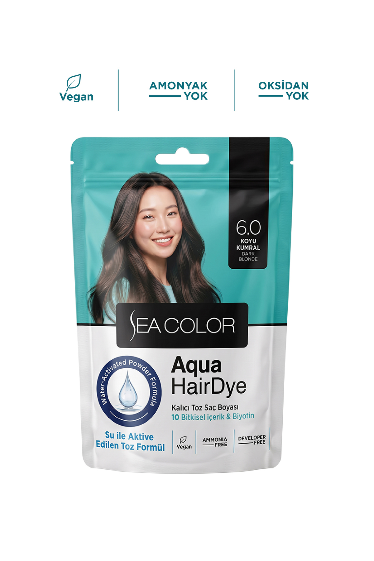 Sea Color Aqua Hair Dye Suyla Aktifleşen Toz Saç Boyası 6.0 Koyu