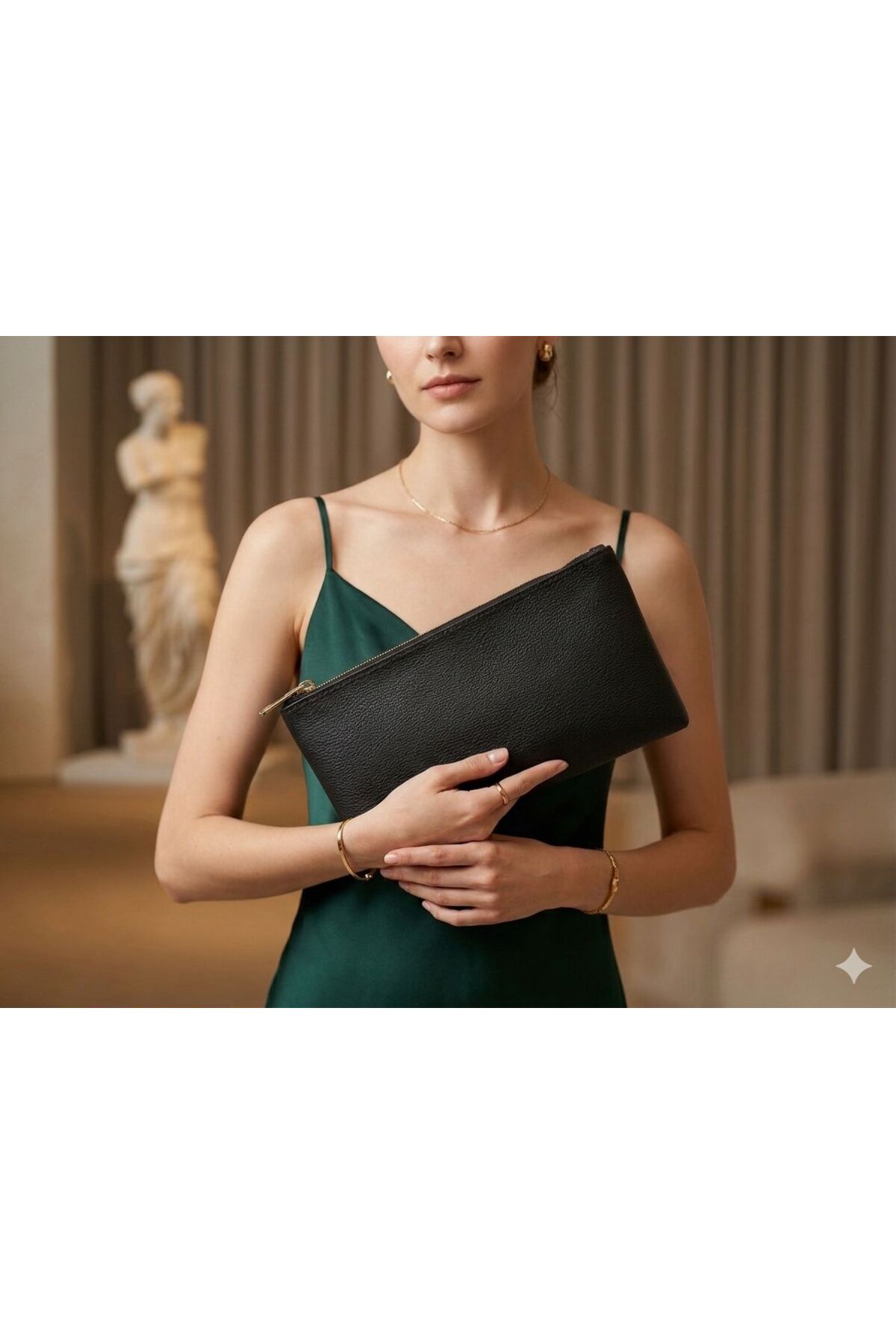 VELORİA BAG & SCARF Veloria Siyah 2 'li Kadın Portföy El & Makyaj Çantası - Şık Gece Çantası - Clutch görsel 3