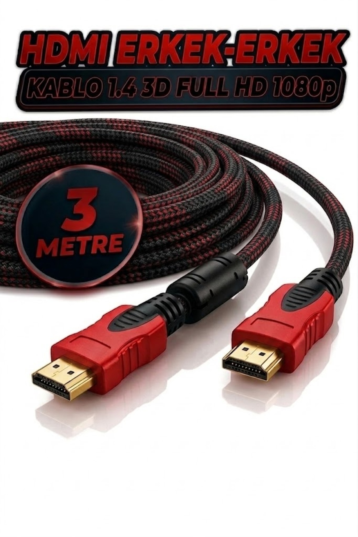 3 Metre 3m HDMI Kablosu 1.4 3D Full Hd 1080p Ara Bağlantı Erkek-Erkek Modern Sargılı Örgülü Hdmi Görüntü Kablosu